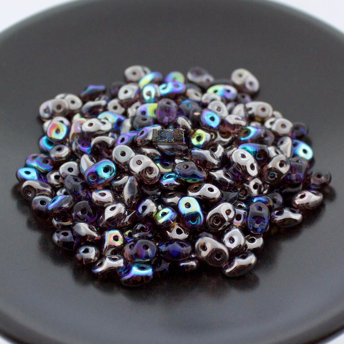 10g Czech SuperDuo 2 hole beads Amethyst GRAPHITE RAINBOW 2.5x5mm