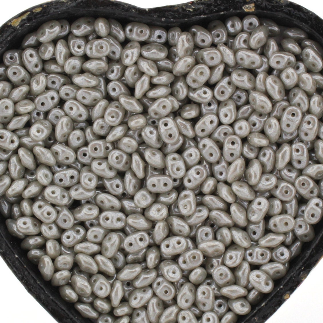 20g Czech SuperDuo 2 hole beads Opaque Grey WHITE LUSTER 2.5x5mm