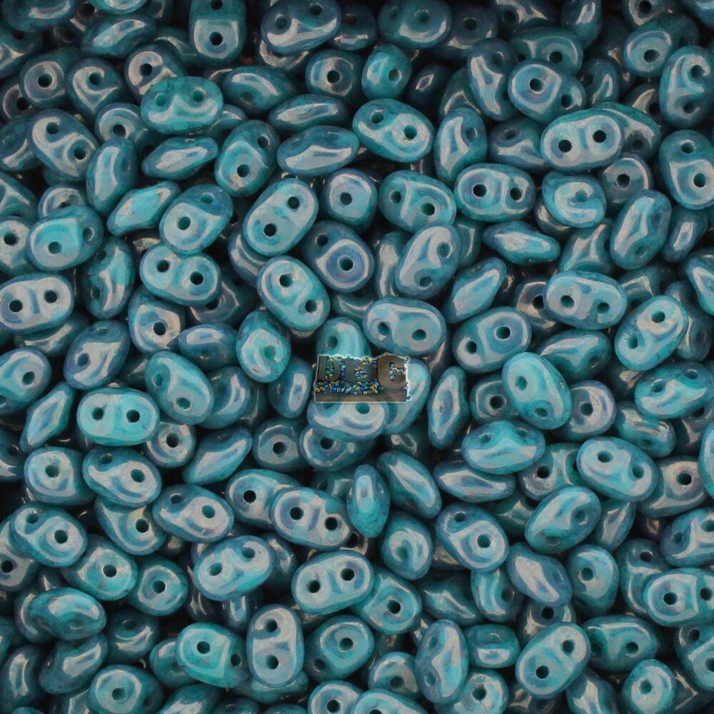 20g Czech SuperDuo - 2 hole beads - Turquoise MOON DUST - 2.5x5mm