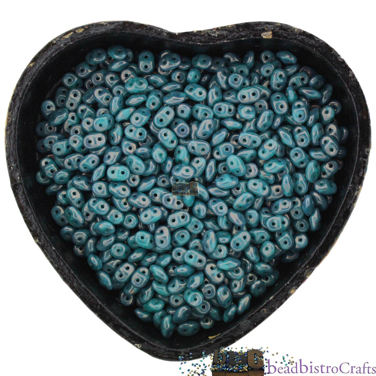 20g Czech SuperDuo - 2 hole beads - Turquoise MOON DUST - 2.5x5mm