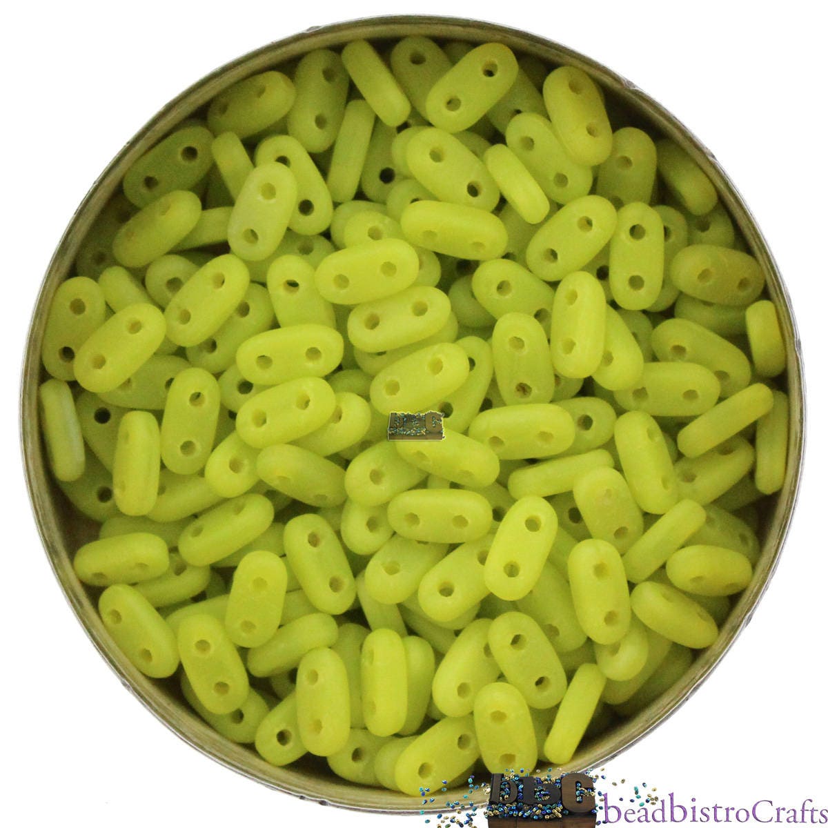 CzechMates 2 hole Bar Beads - 10g (~120pcs) Shim bar Beads MATTE Chartreuse - 6x2mm