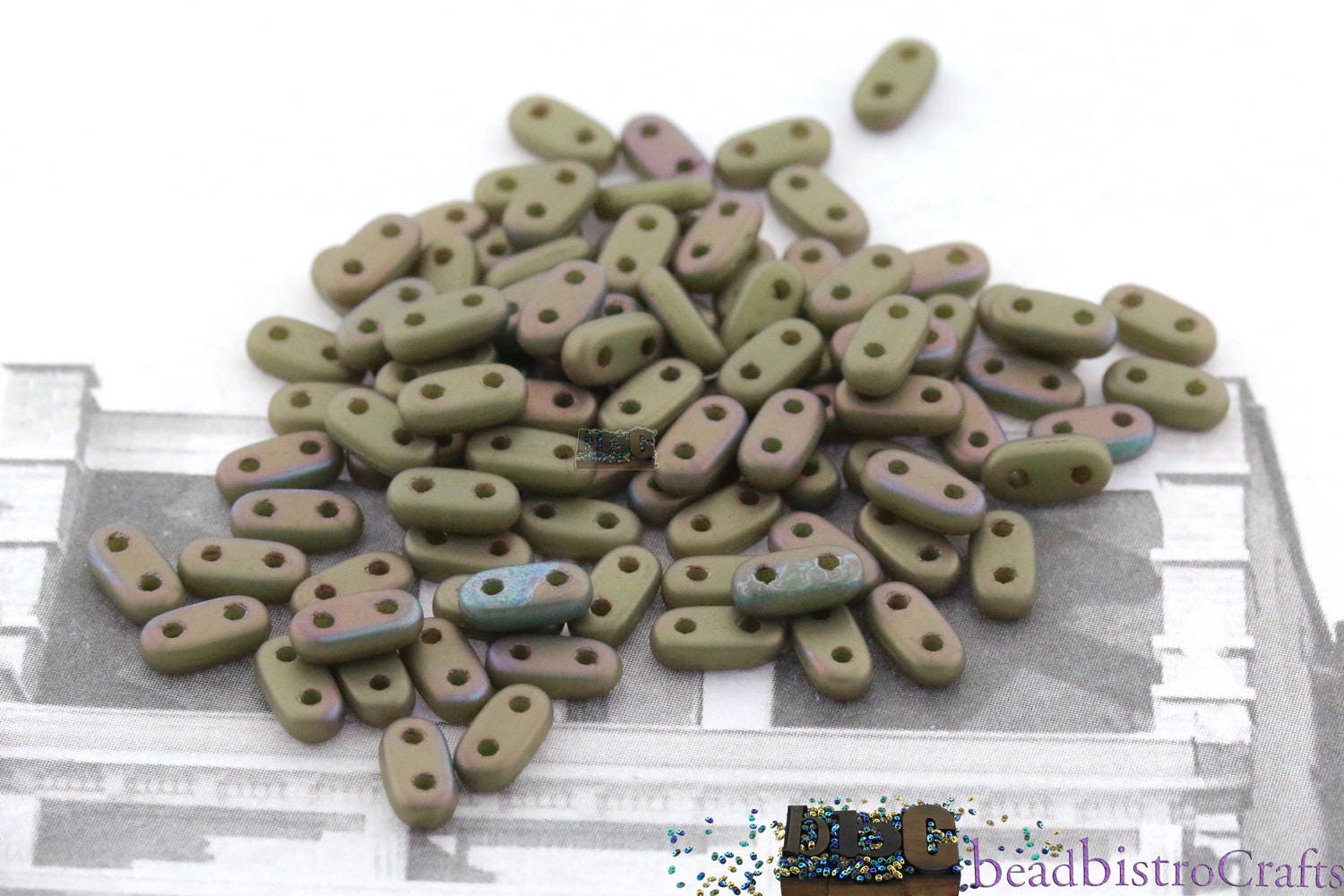 CzechMates 2 hole Bar Beads - 10g (~120pcs) Shim bar Beads Matte OXIDIZED BRONZE CLAY - 6x2mm