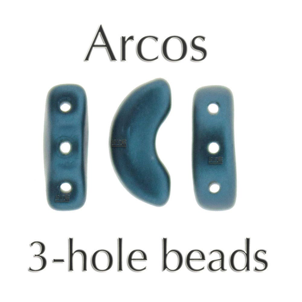 30pcs Czech ARCOS Les Perles Par Puca® beads - 3 hole beads - Opaque Green TURQUOISE TRAVERTINE - 5x10mm