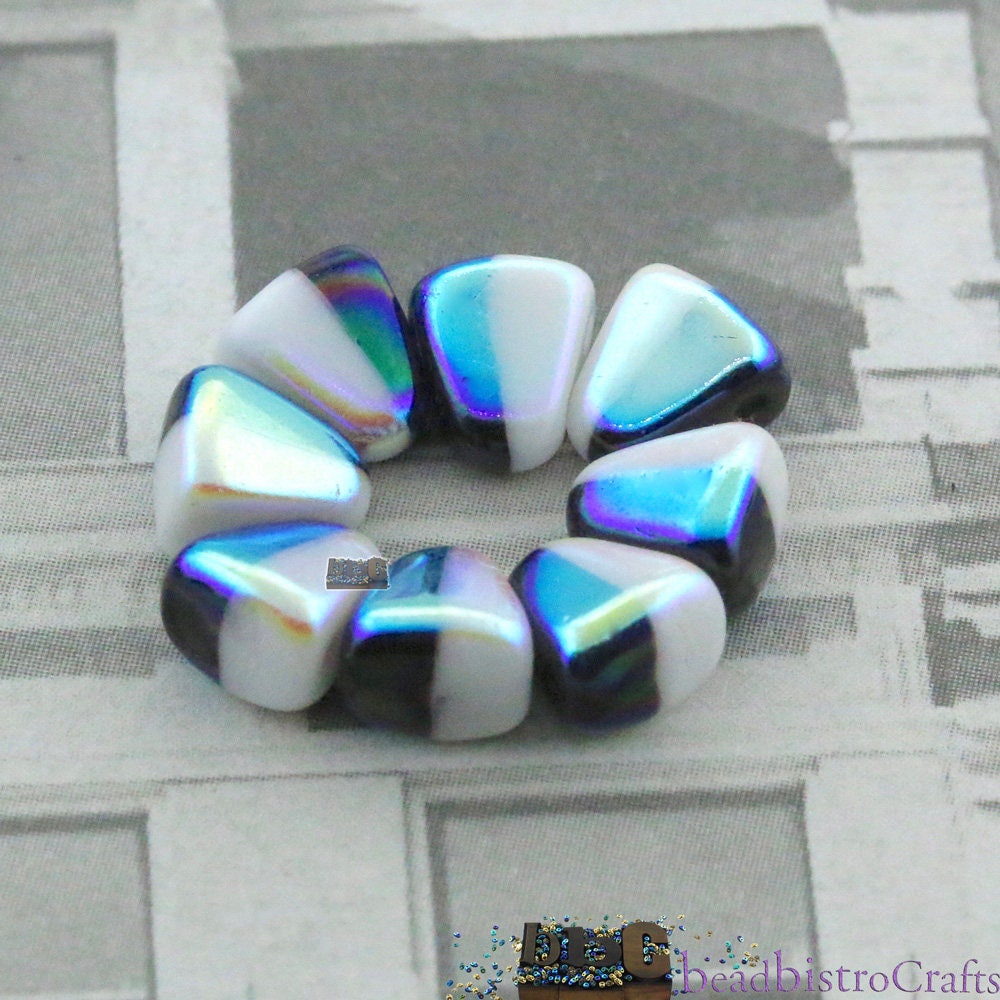 50pcs Czech Duet NIB-BIT beads - new 2 hole Nib Bit - Duet Black/ White Full AB - 6x5mm
