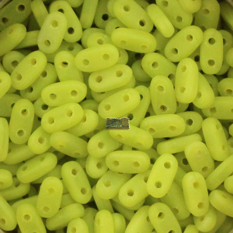 CzechMates 2 hole Bar Beads - 10g (~120pcs) Shim bar Beads MATTE Chartreuse - 6x2mm