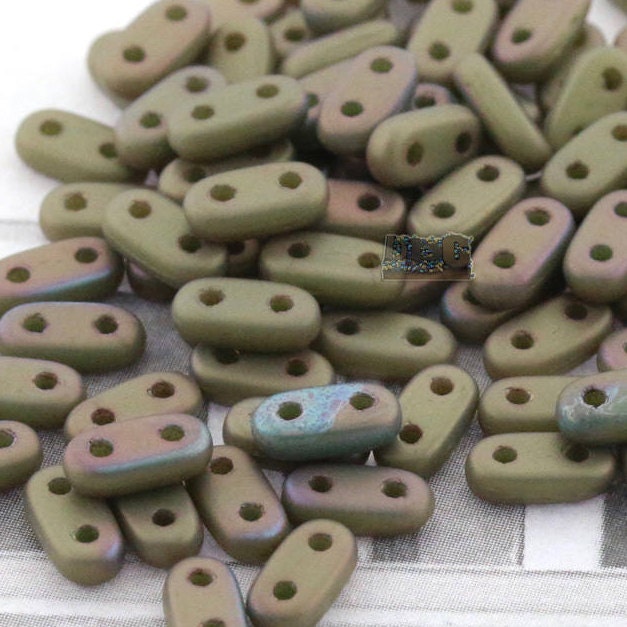 CzechMates 2 hole Bar Beads - 10g (~120pcs) Shim bar Beads Matte OXIDIZED BRONZE CLAY - 6x2mm