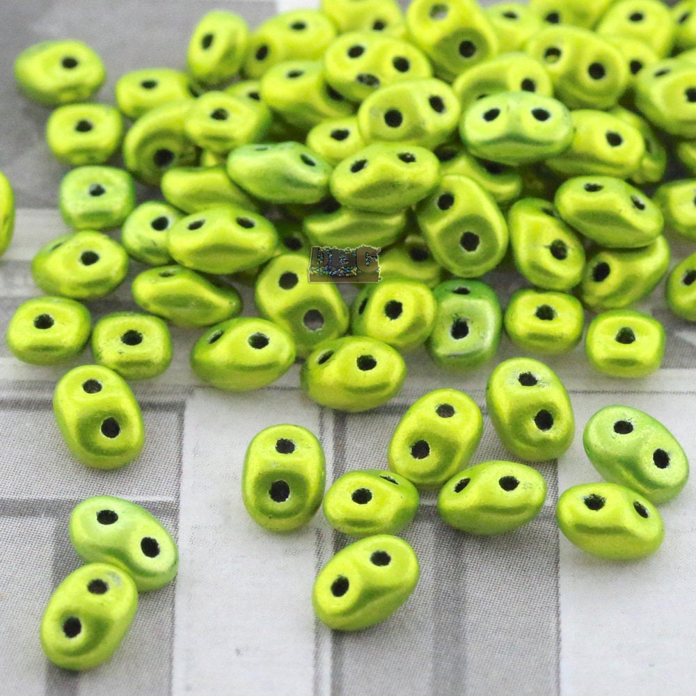 10g Czech SuperDuo 2-hole Beads - METALUST ELECTRIC Green * 2.5x5mm