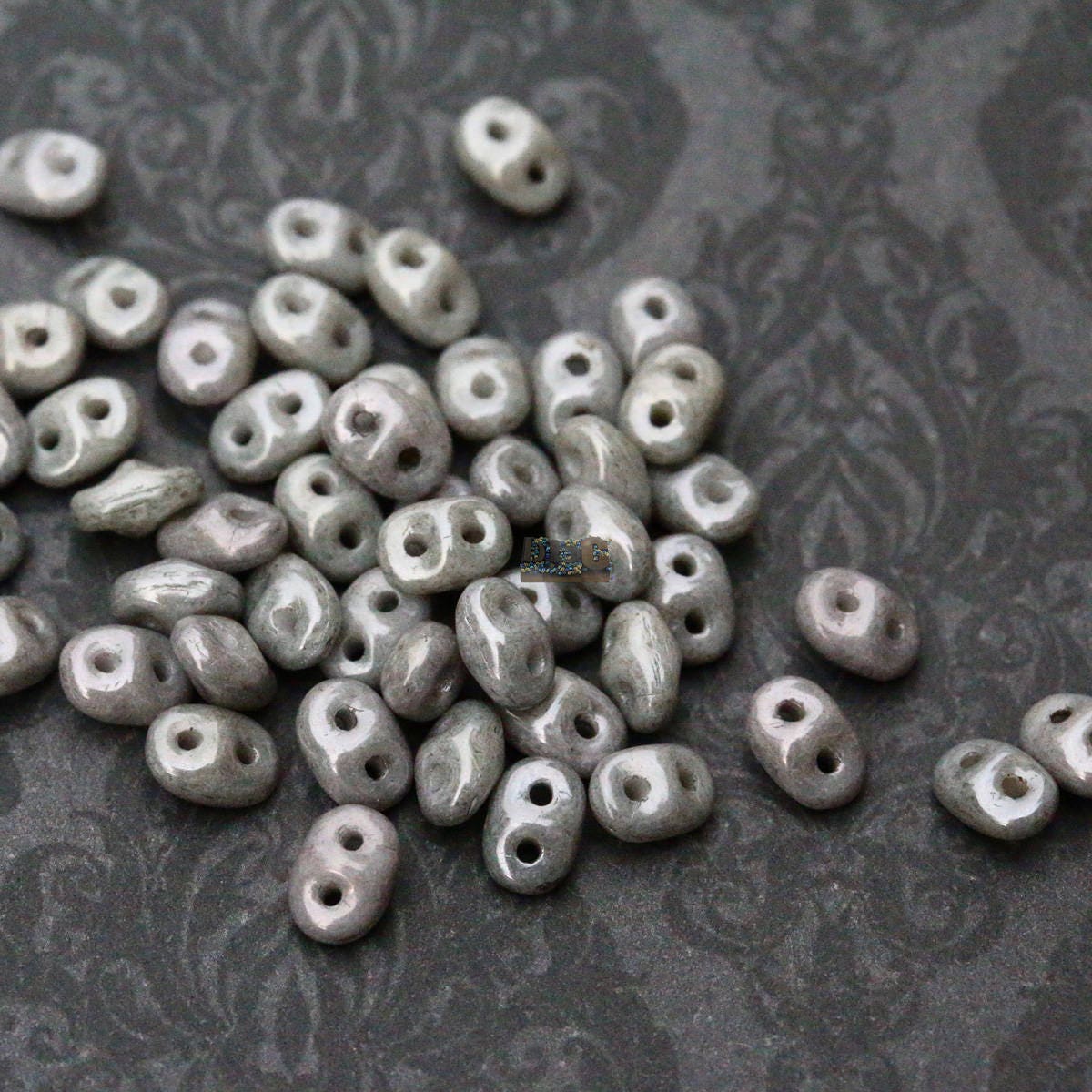 10g Czech SuperDuo 2-hole Beads - Chalk JET LUSTER * 2.5x5mm