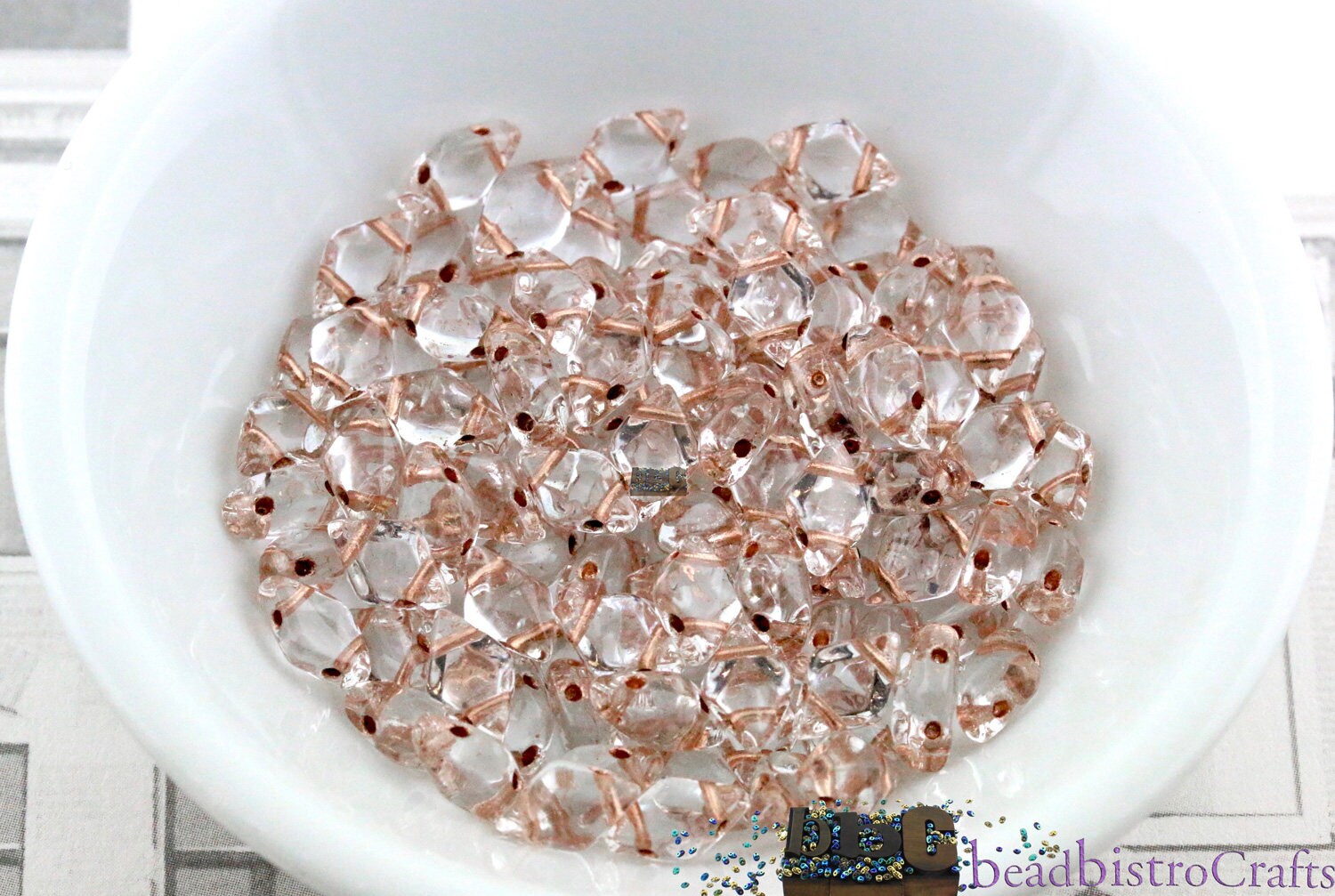 70pcs Czech GEMDUO 2-hole Beads - Czech Glass Beads - Crystal COPPER LINED * 5x8mm