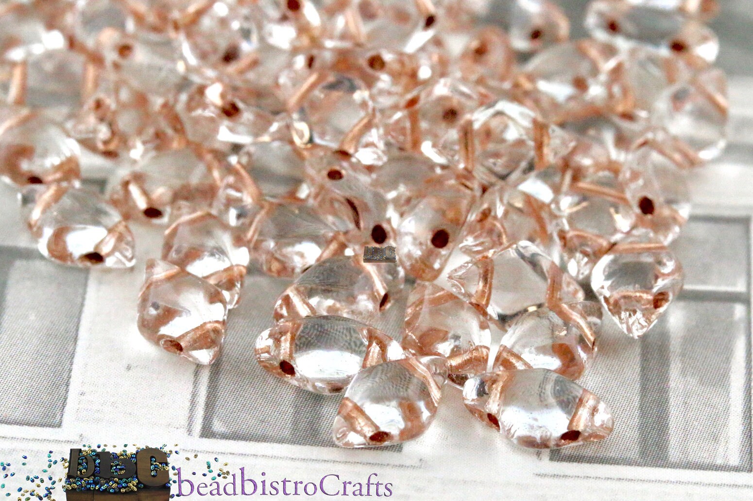 70pcs Czech GEMDUO 2-hole Beads - Czech Glass Beads - Crystal COPPER LINED * 5x8mm