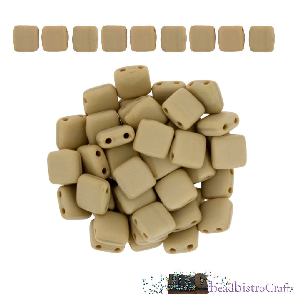 25pcs CzechMates 2 hole Tile beads MATTE French Beige * 6mm