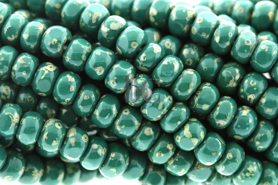 CZECH 3 CUT size 6 Seed beads - 178pcs Opaque Royal Jade PICASSO size 6 Persian Green Seed beads - 19" strand