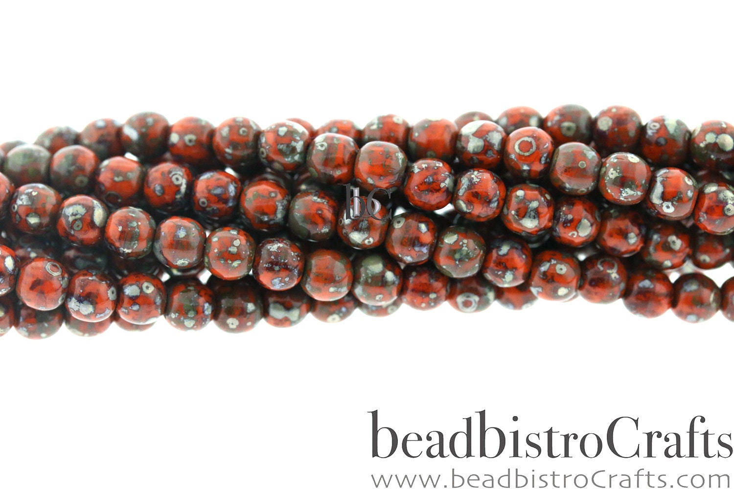 100pcs 4mm round Czech glass bead - Opaque Orange SILVER PICASSO - 4mm Druk beads