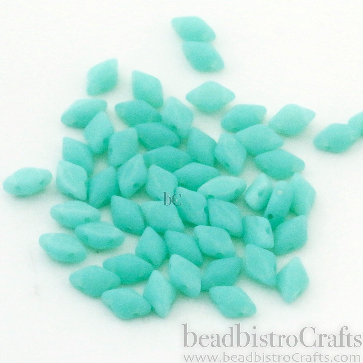 70pcs Czech GEMDUO beads - 2 hole beads - Aqua Opal MATTE - 5x8mm