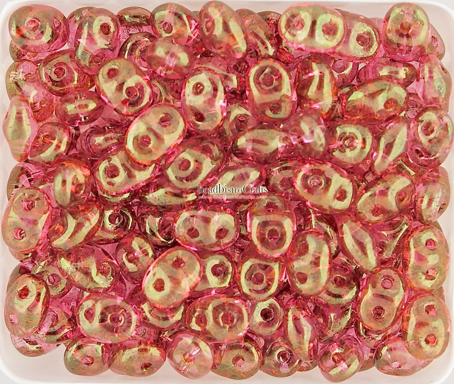 20g Czech SuperDuo 2-hole Beads - Crystal Red LUSTER * 2.5x5mm