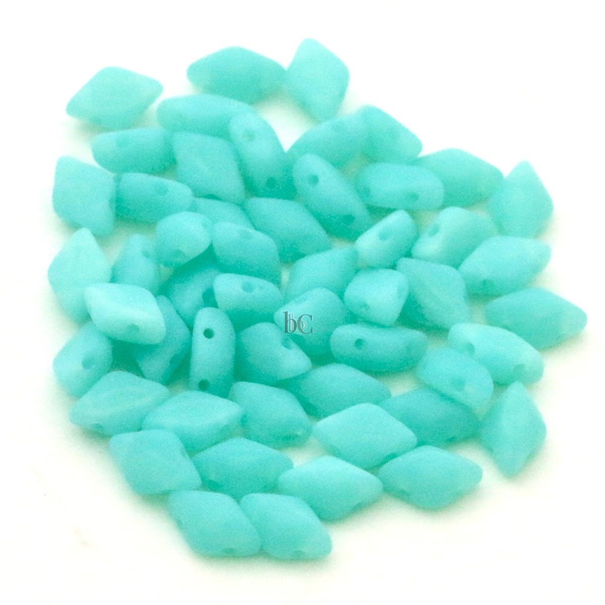 70pcs Czech GEMDUO beads - 2 hole beads - Aqua Opal MATTE - 5x8mm