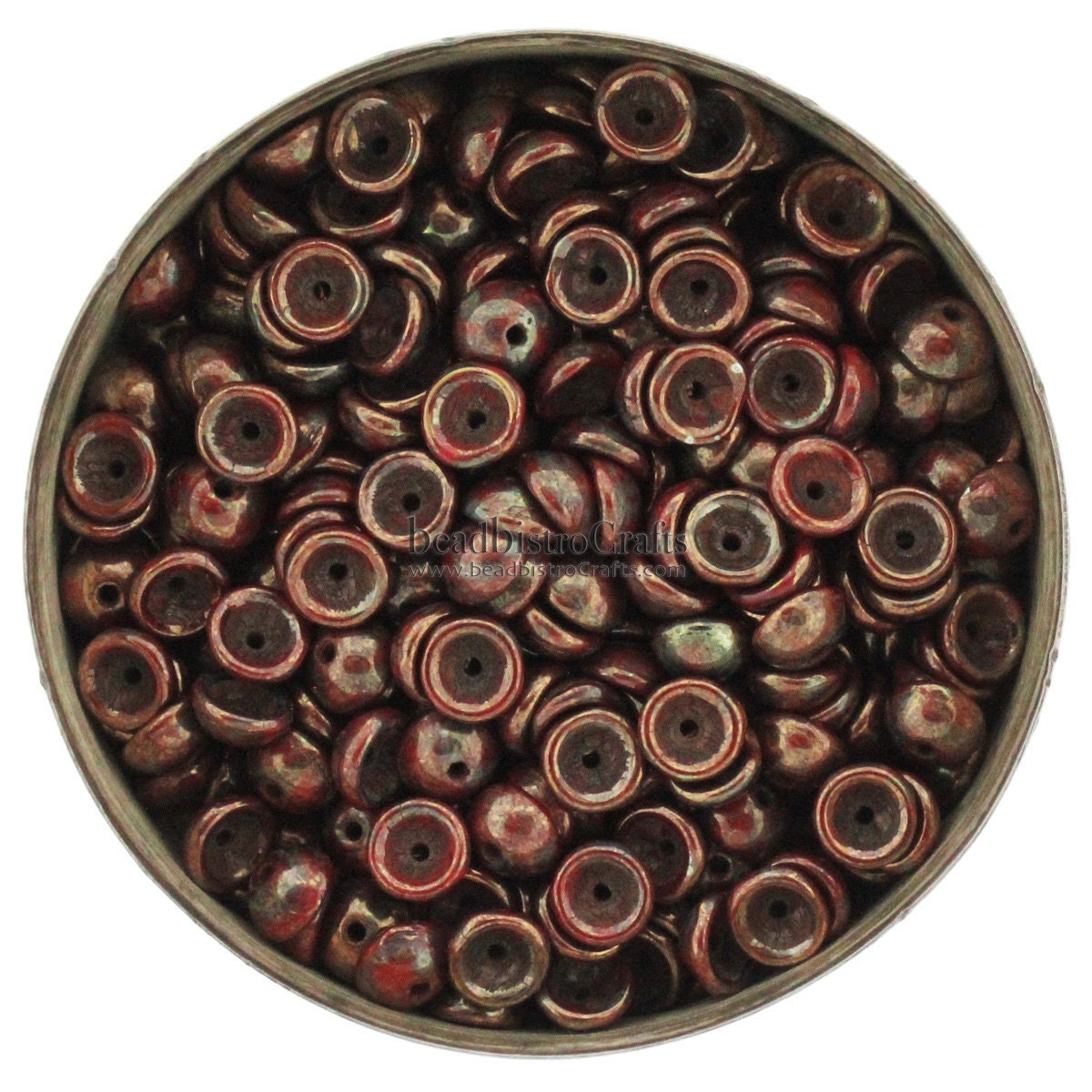 100pcs * NEW TeaCup bead 2x4mm Czech glass tea cup bead - Opaque Red BRONZE PICASSO -  4mm glass bead cap beads