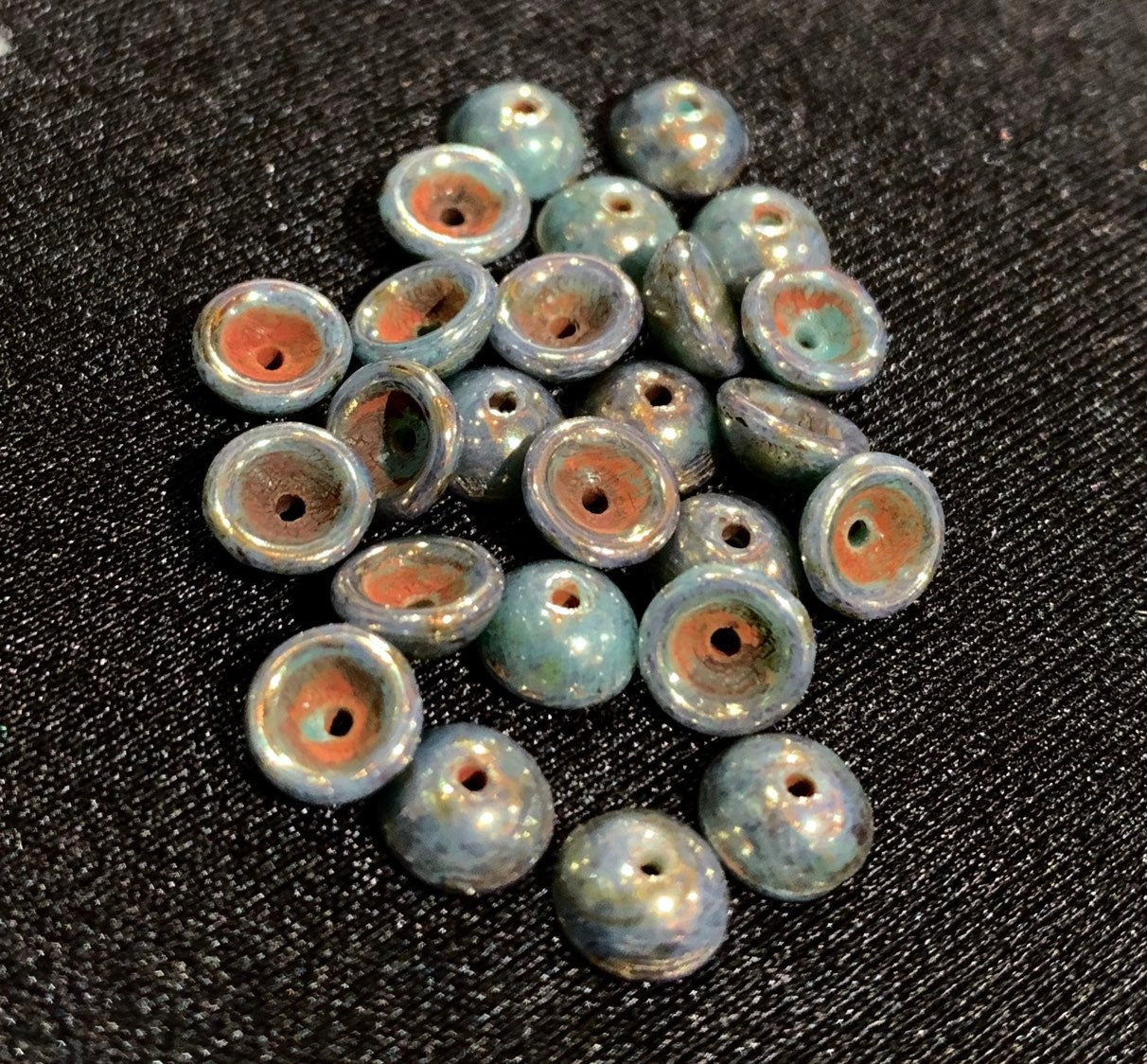 100pcs * NEW TeaCup bead 2x4mm Czech glass tea cup bead - Turquoise BRONZE PICASSO -  4mm glass bead cap beads