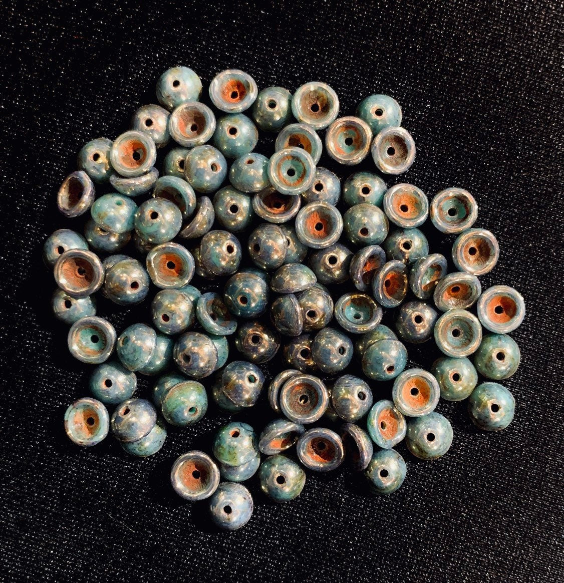 100pcs * NEW TeaCup bead 2x4mm Czech glass tea cup bead - Turquoise BRONZE PICASSO -  4mm glass bead cap beads