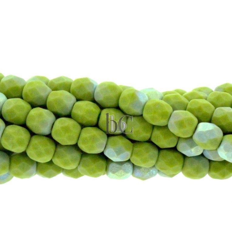 4mm Czech glass - 50 or 200pcs Fire polish bead - FROSTED Opaque Olive Iridescent Shimmer - 4mm Facetted beads - Firepolish