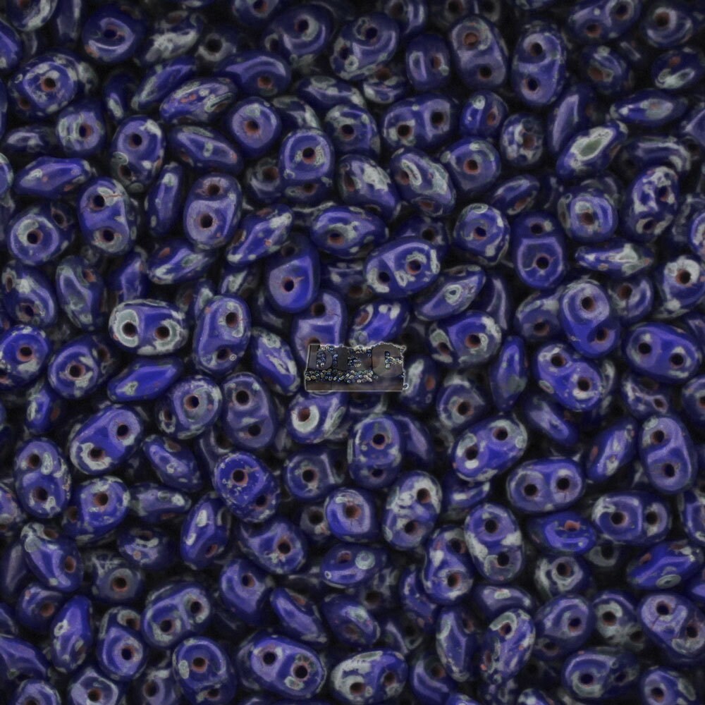 10g Czech SuperDuo 2 - hole beads - Opaque Blue TRAVERTINE ** - 2.5x5mm