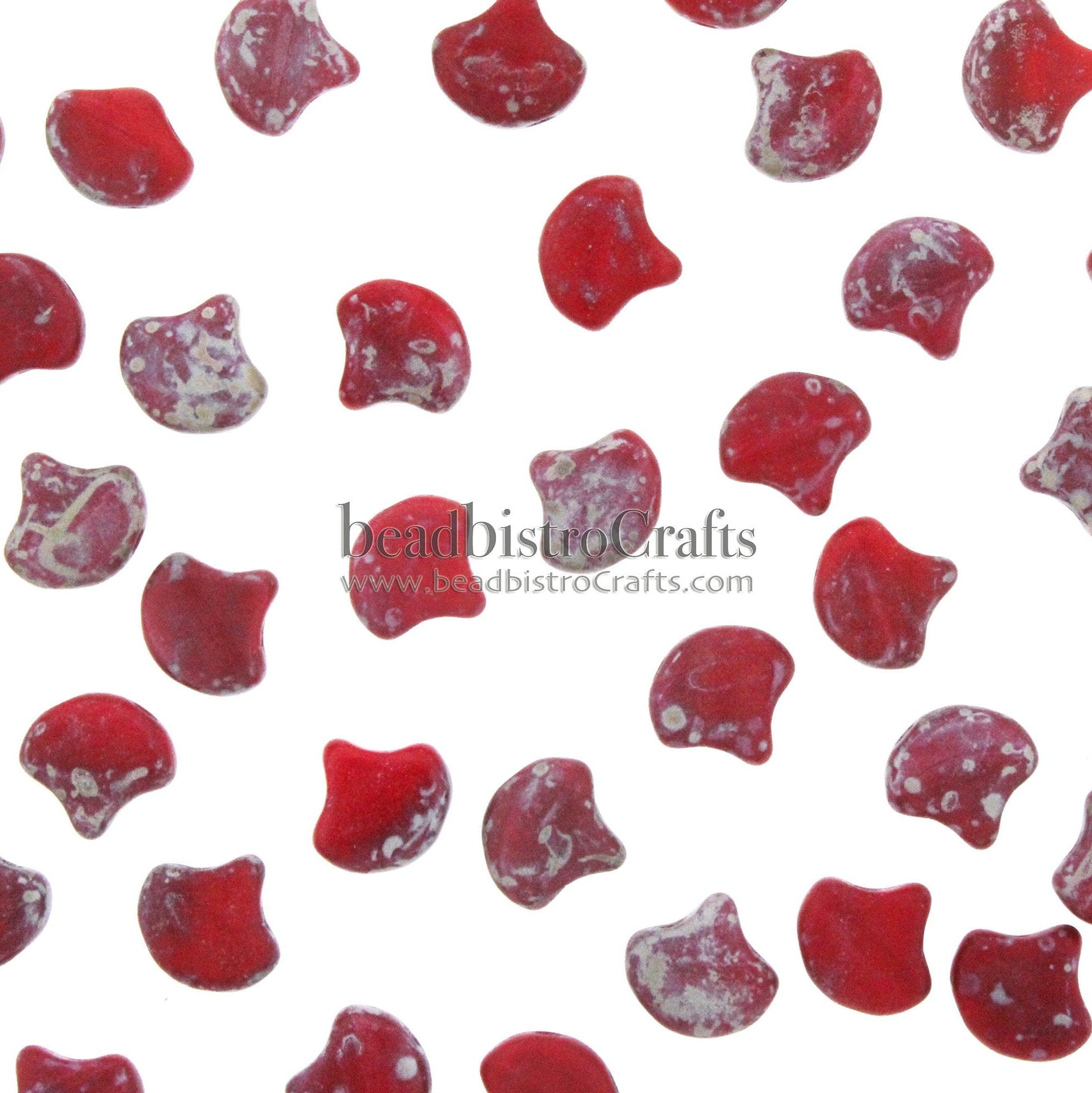 30pcs Czech 2-hole GINKO beads - Ginko Duo - Opaque Red MATTE REMBRANDT Ginko bead - 7.5x7.5mm