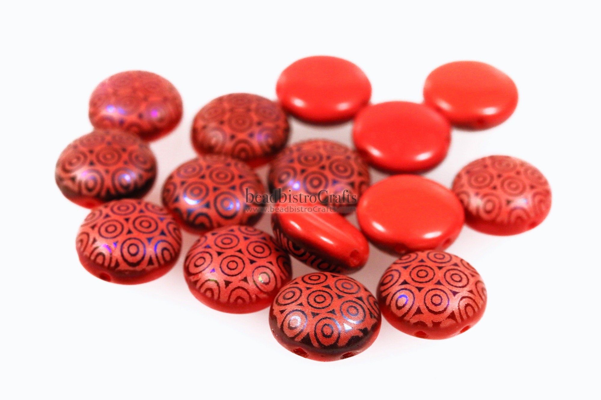 12pcs * Laser Tattoo 2-hole CANDY Cabochon Beads - 12mm Czech glass 2-hole Preciosa cabochons - CIRCLES or NAUTILUS Tattoo design