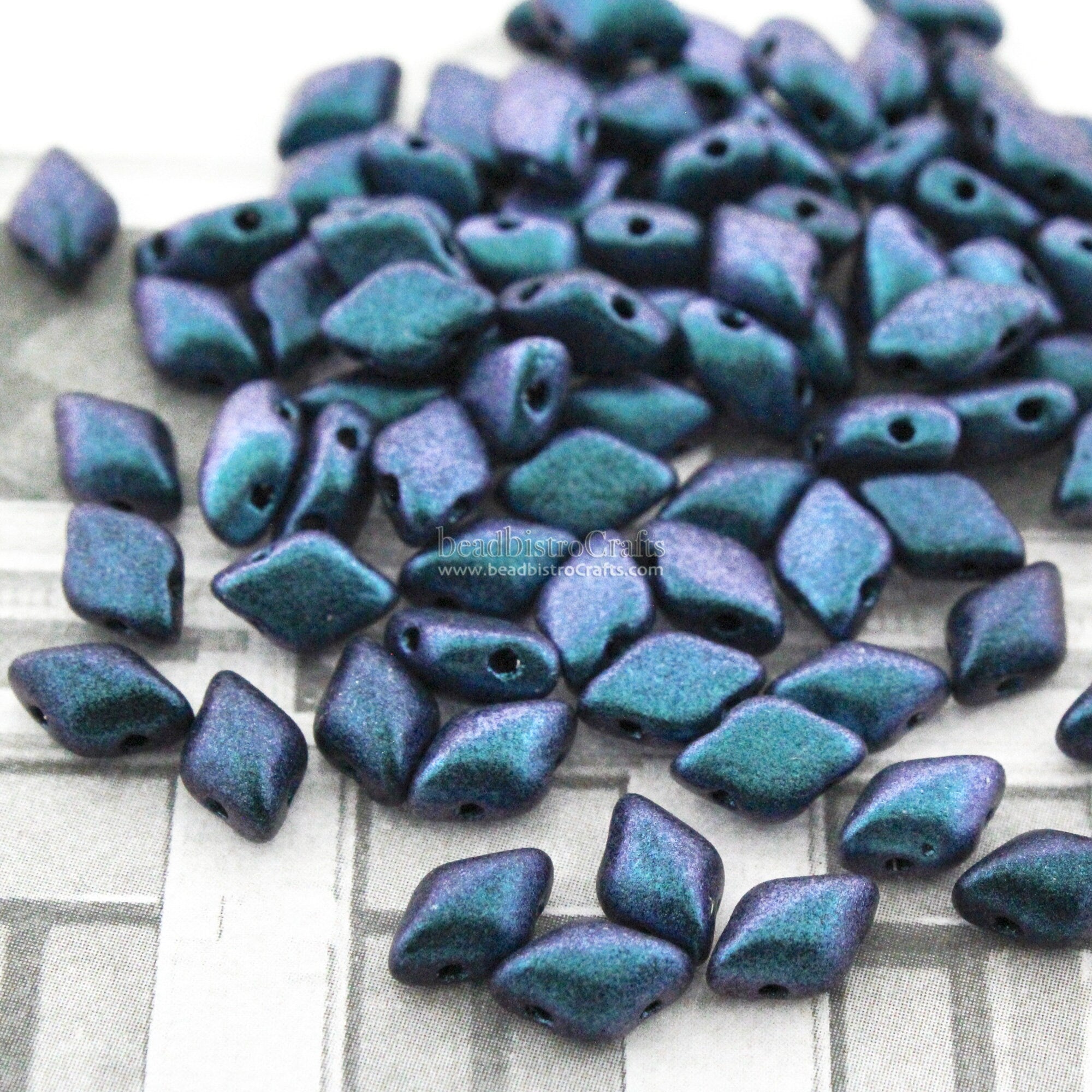 70pcs Czech GEMDUO beads - 2 hole beads - POLYCHROME INDIGO Orchid - 8x5mm