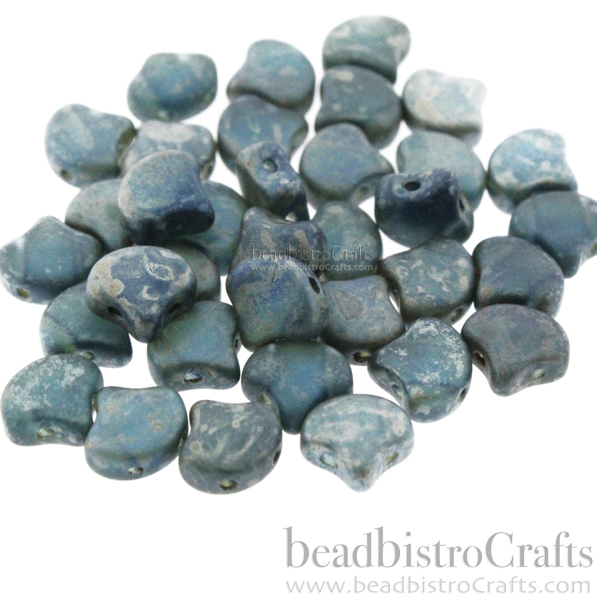 30pcs Czech 2-hole GINKO beads - Ginko Duo - Sapphire MATTE REMBRANDT Ginko bead - 7.5x7.5mm