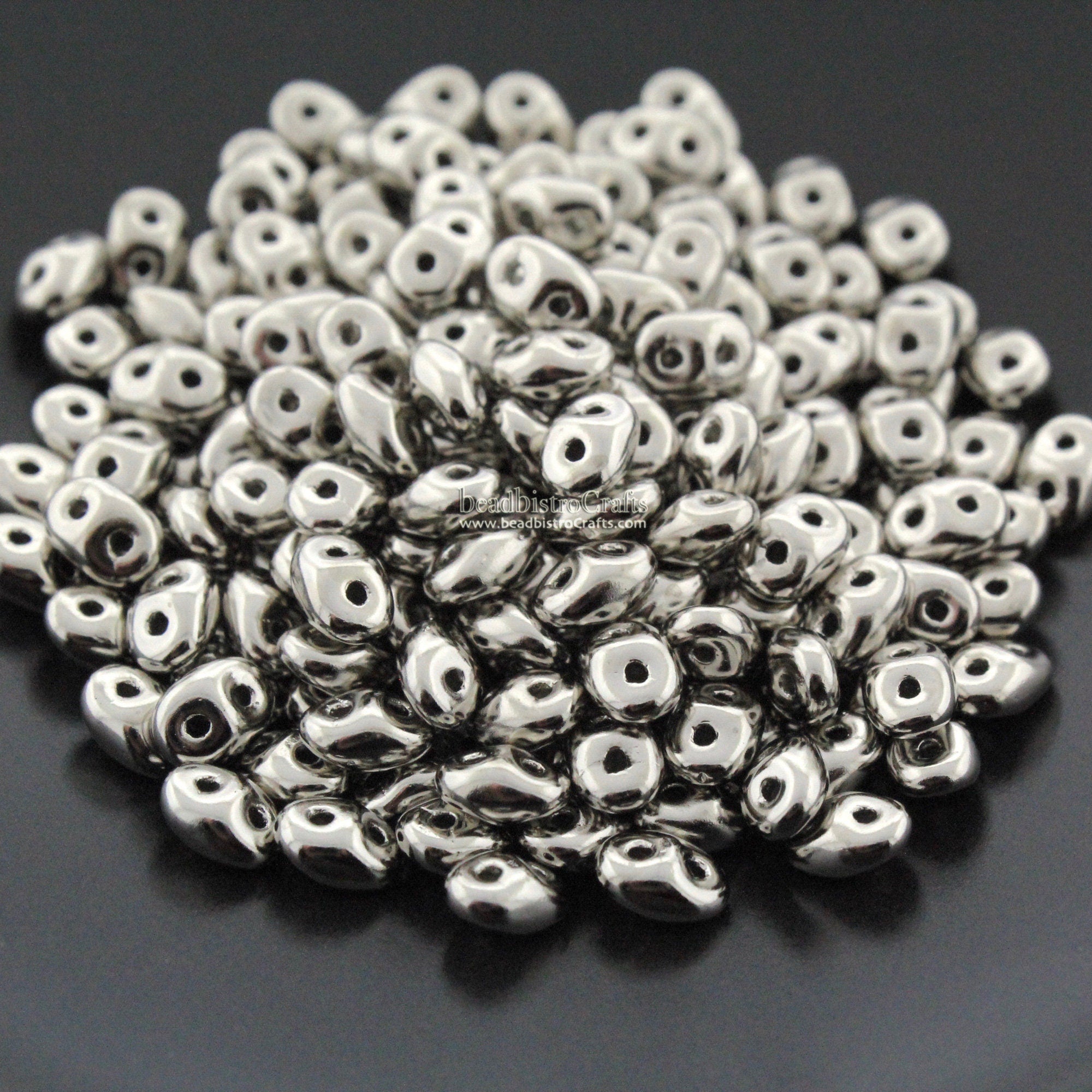 10g Czech NICKEL PLATED * SuperDuo 2-hole Beads - 2.5x5mm