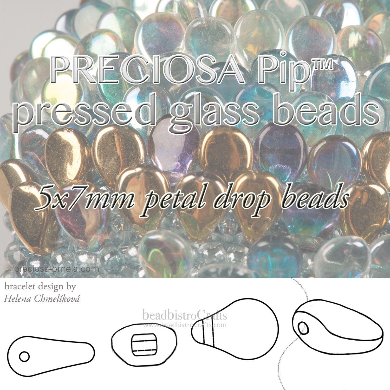 50pcs Czech Pip Beads * NEW Aquamarine Blue / Green OCEAN BACKLIT Petals - Glass Drop Beads - Preciosa Pip 5x7mm
