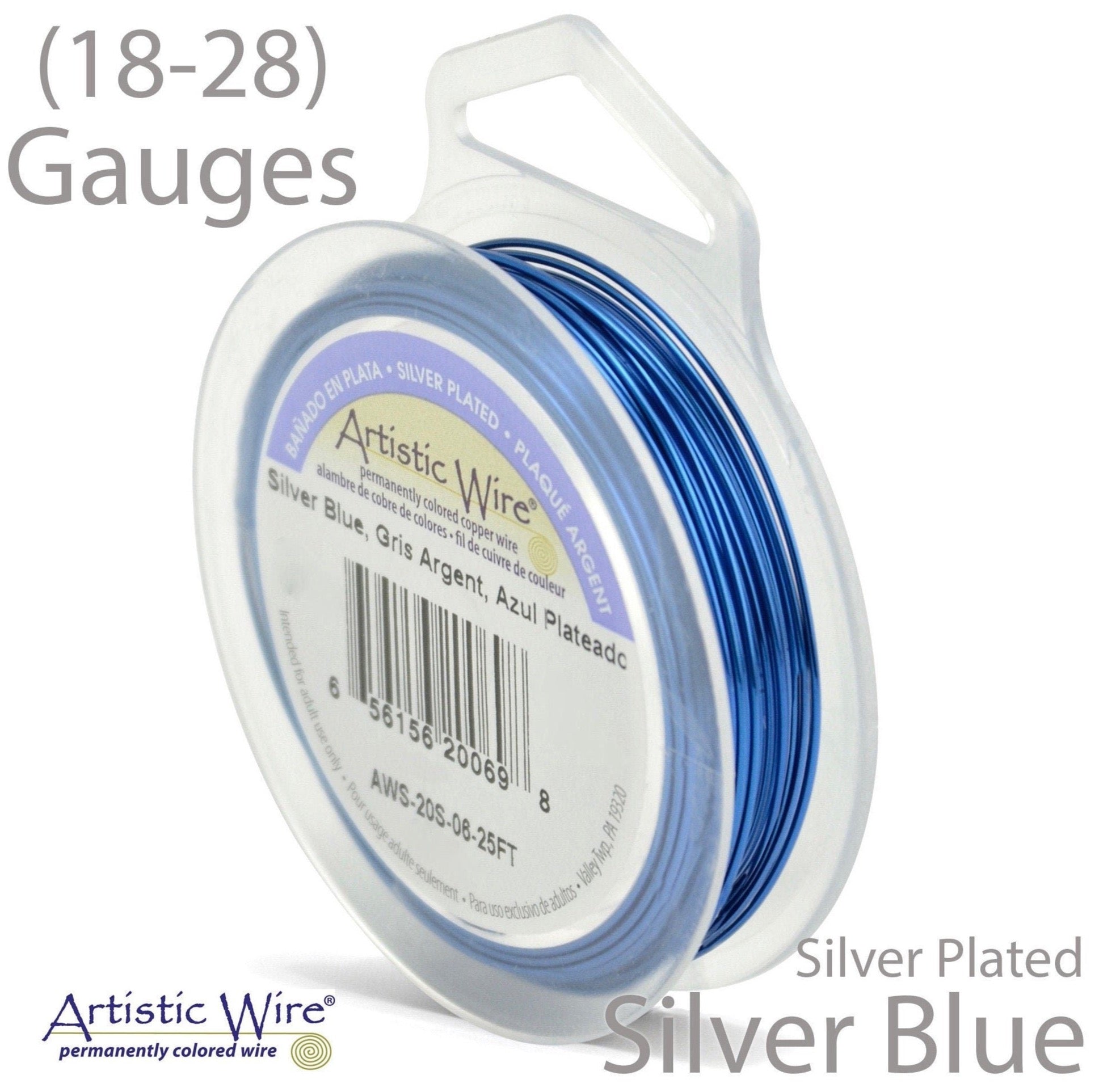 Silver Blue Artistic Wire 18, 20, 22, 24, 26, 28 Gauge Tarnish Resistant Silver Plate Blue Craft Wire