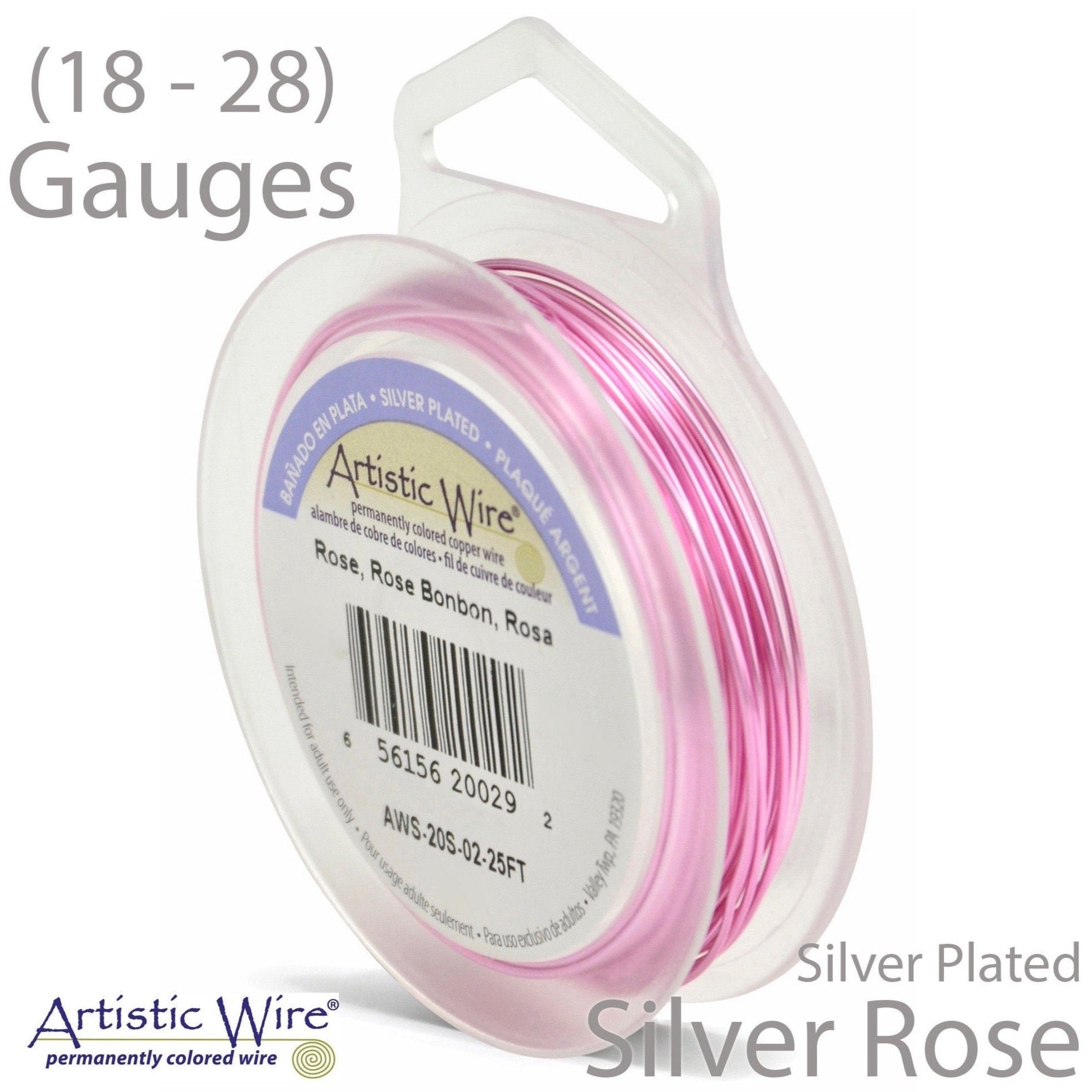 Silver Rose Artistic Wire Tarnish Resistant Silver Plated Pink Craft Wire (18, 20, 22, 24, 26, 28 Gauge)