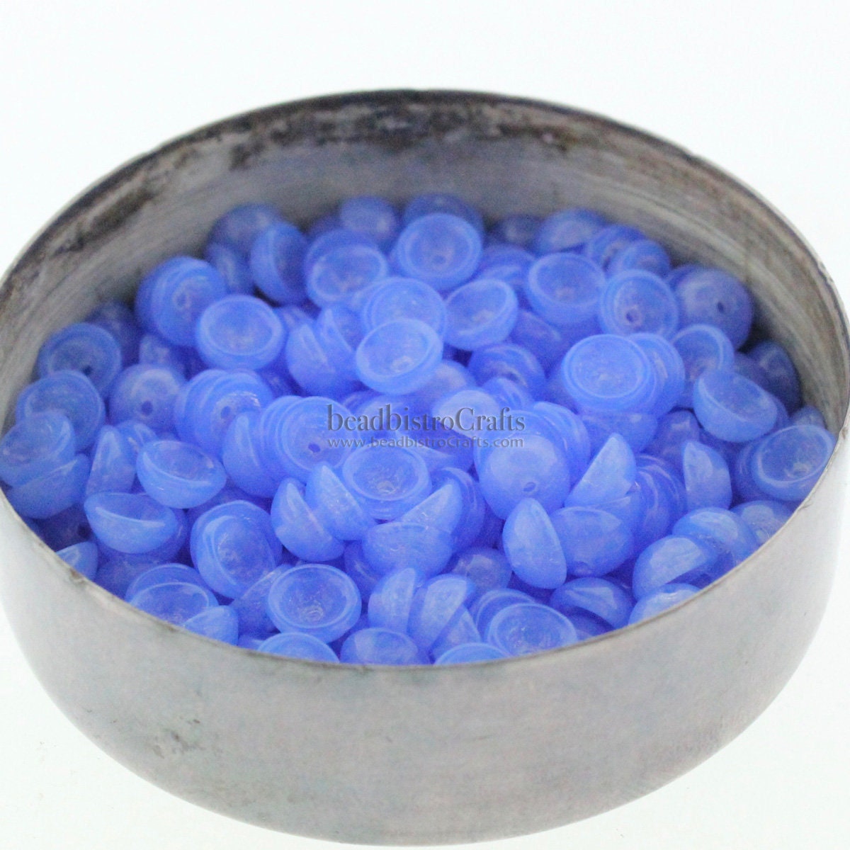 100pcs * NEW TeaCup bead 2x4mm Czech glass tea cup bead - MILKY Sapphire -  4mm glass bead cap beads