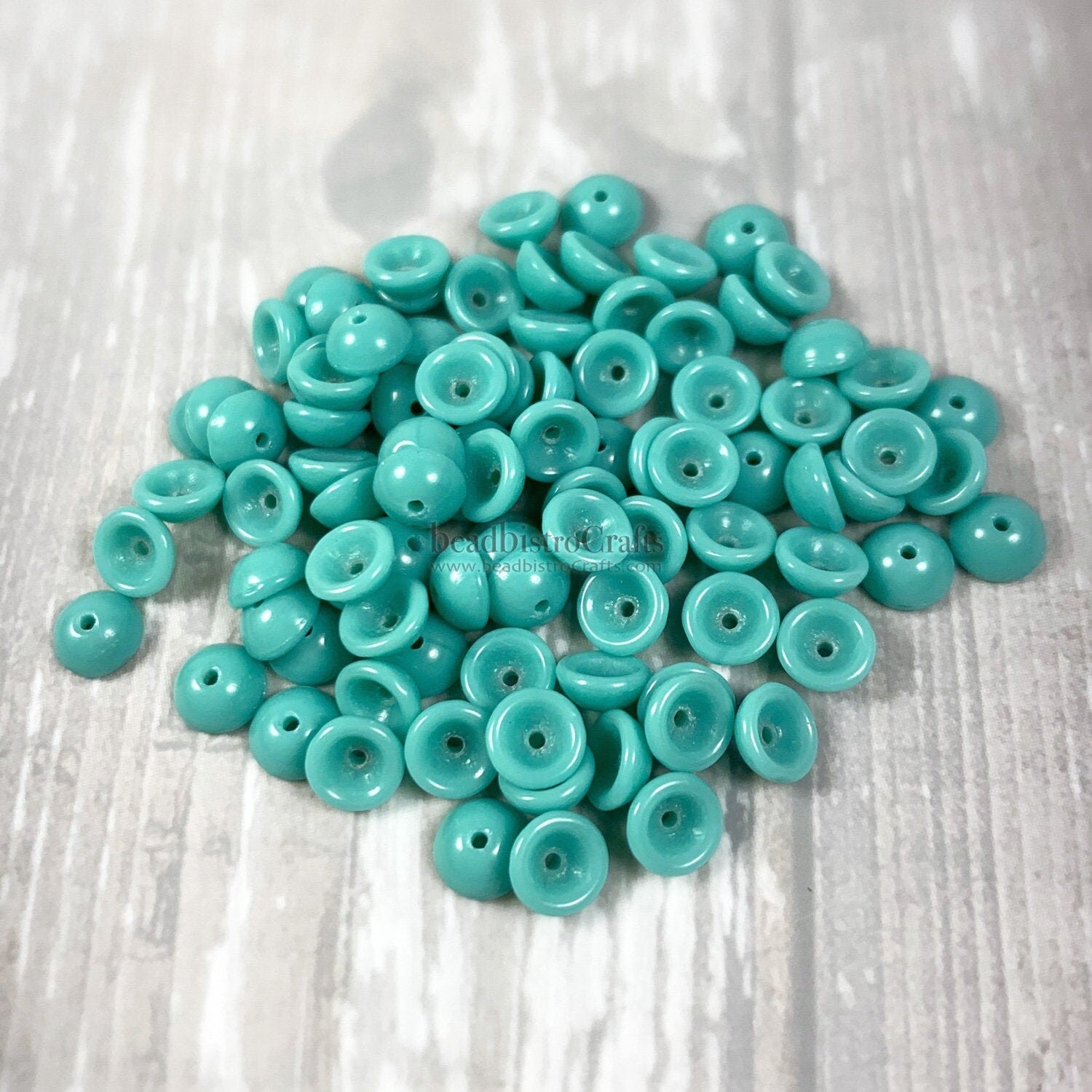 100pcs * NEW TeaCup bead 2x4mm Czech glass tea cup bead - TURQUOISE -  4mm glass bead cap beads