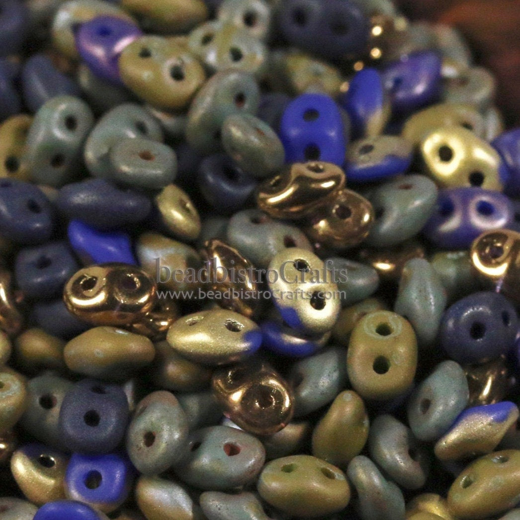 20g Czech SuperDuo 2-hole Beads - NAVY BLAZER and Khakis Mix * / Custom mix - 2.5x5mm