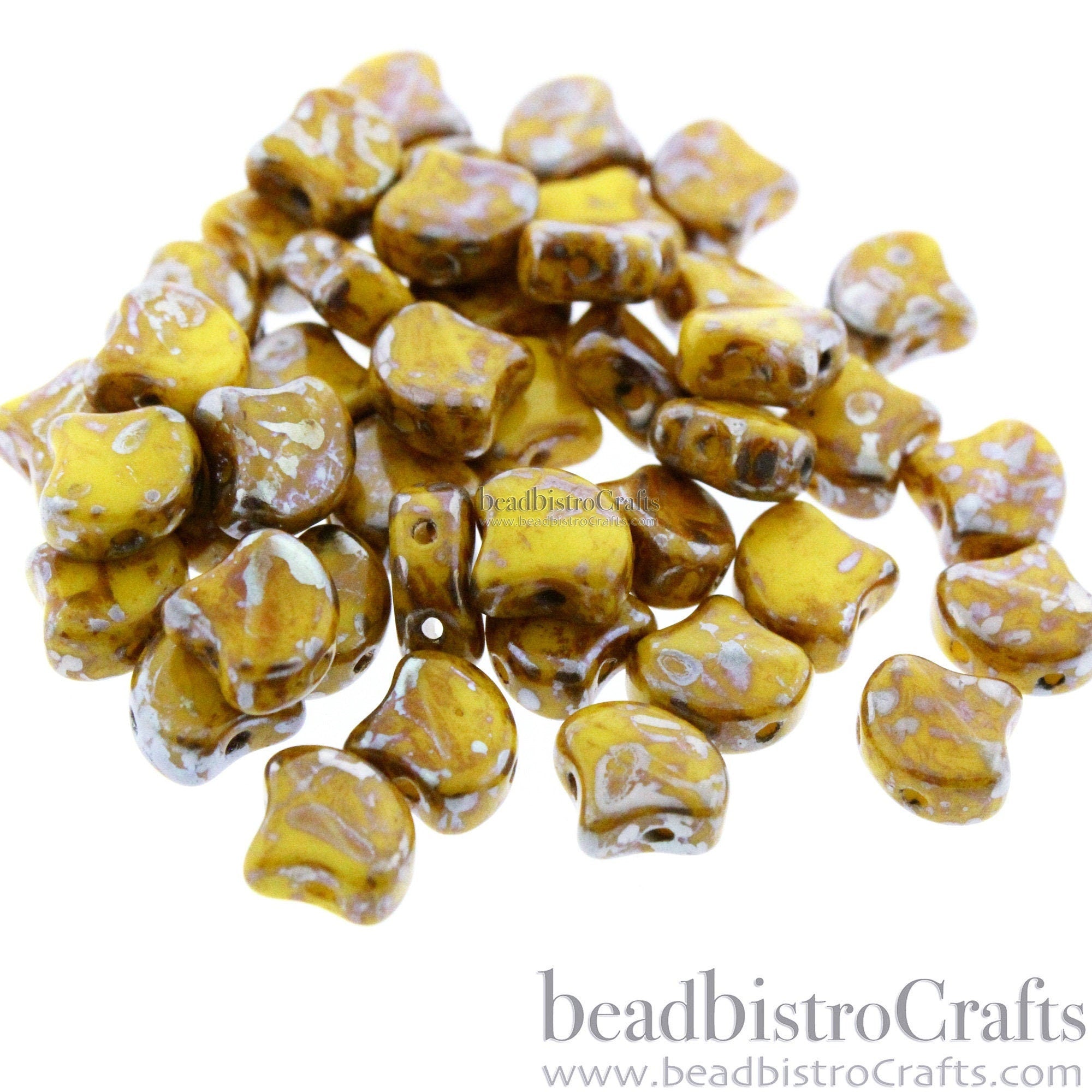 30pcs Czech 2-hole GINKO beads - Ginko Duo - Opaque Yellow REMBRANDT Ginko bead - 7.5x7.5mm