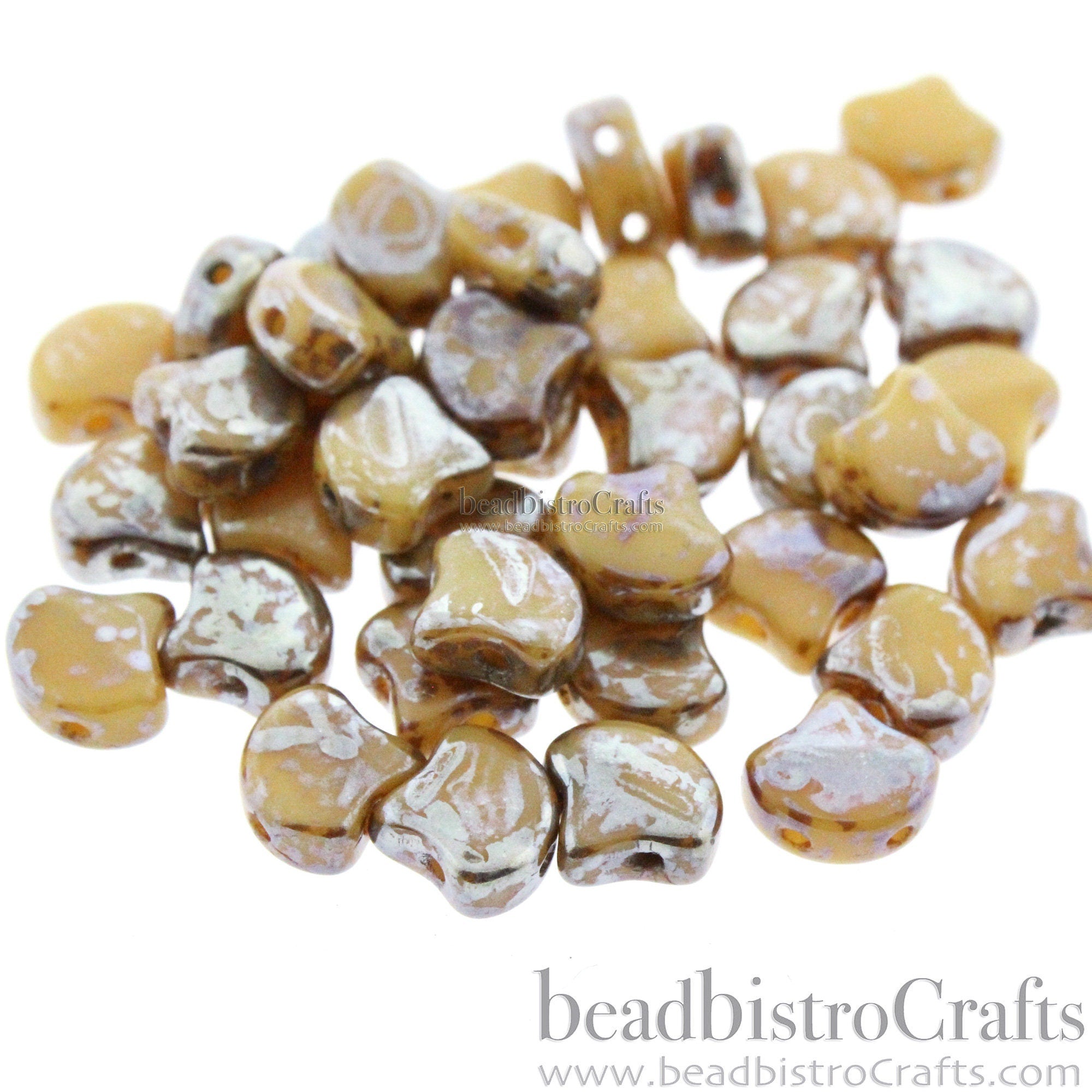 30pcs Czech 2-hole GINKO beads - Ginko Duo - Opaque Beige REMBRANDT Ginko bead - 7.5x7.5mm