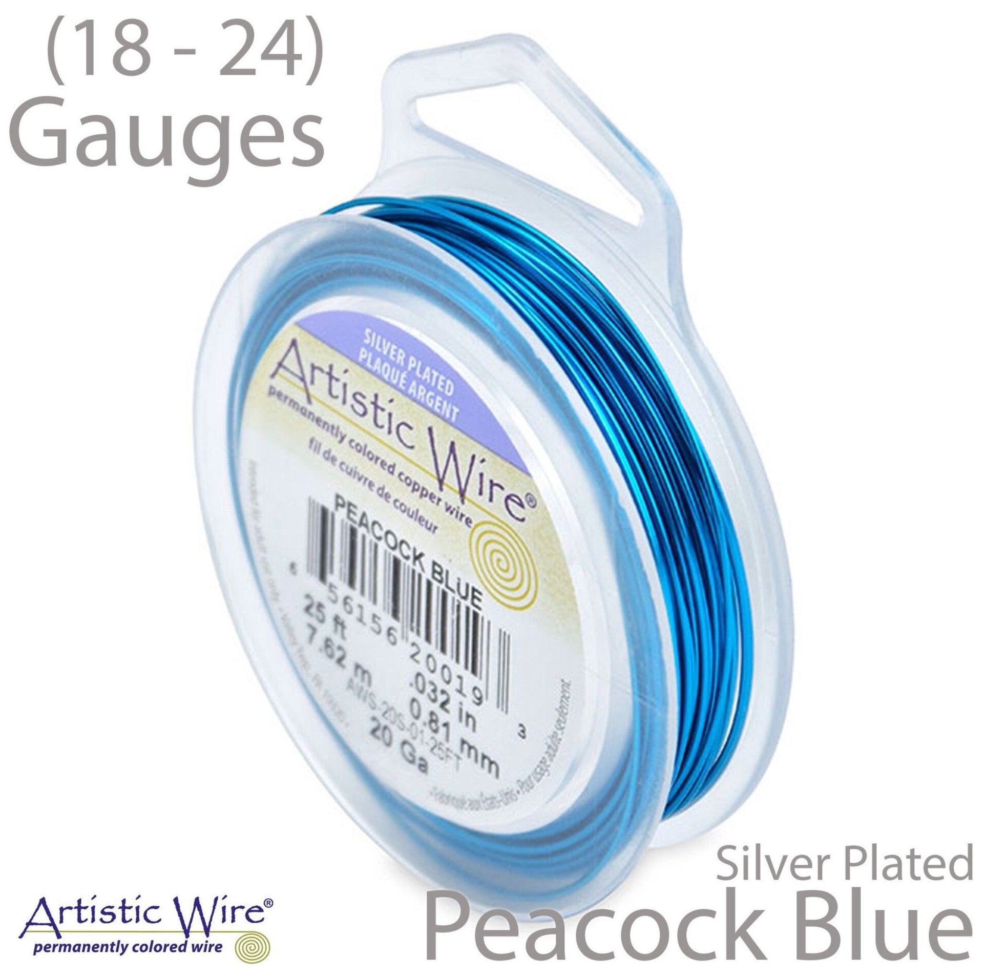 Peacock Blue Artistic Wire Tarnish Resistant Silver Plated Blue Craft Wire (18, 20, 22, 24 Gauges)