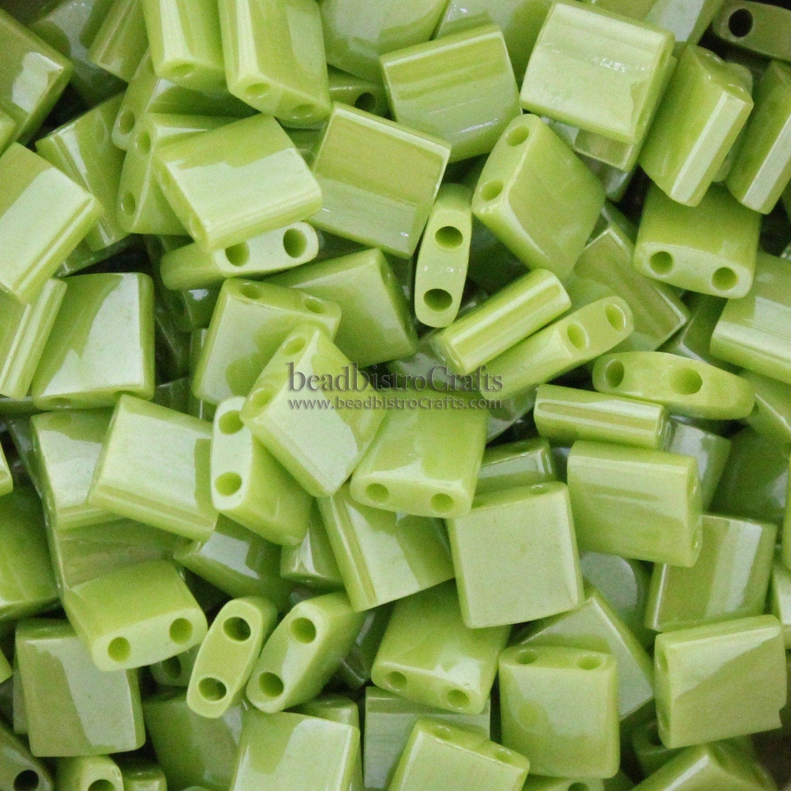 10g MIYUKI - Tila Beads - Opaque Chartreuse WHITE LUSTER - size 5mm x 5mm x 1.9mm - 2 hole - Tila Tile beads 431A