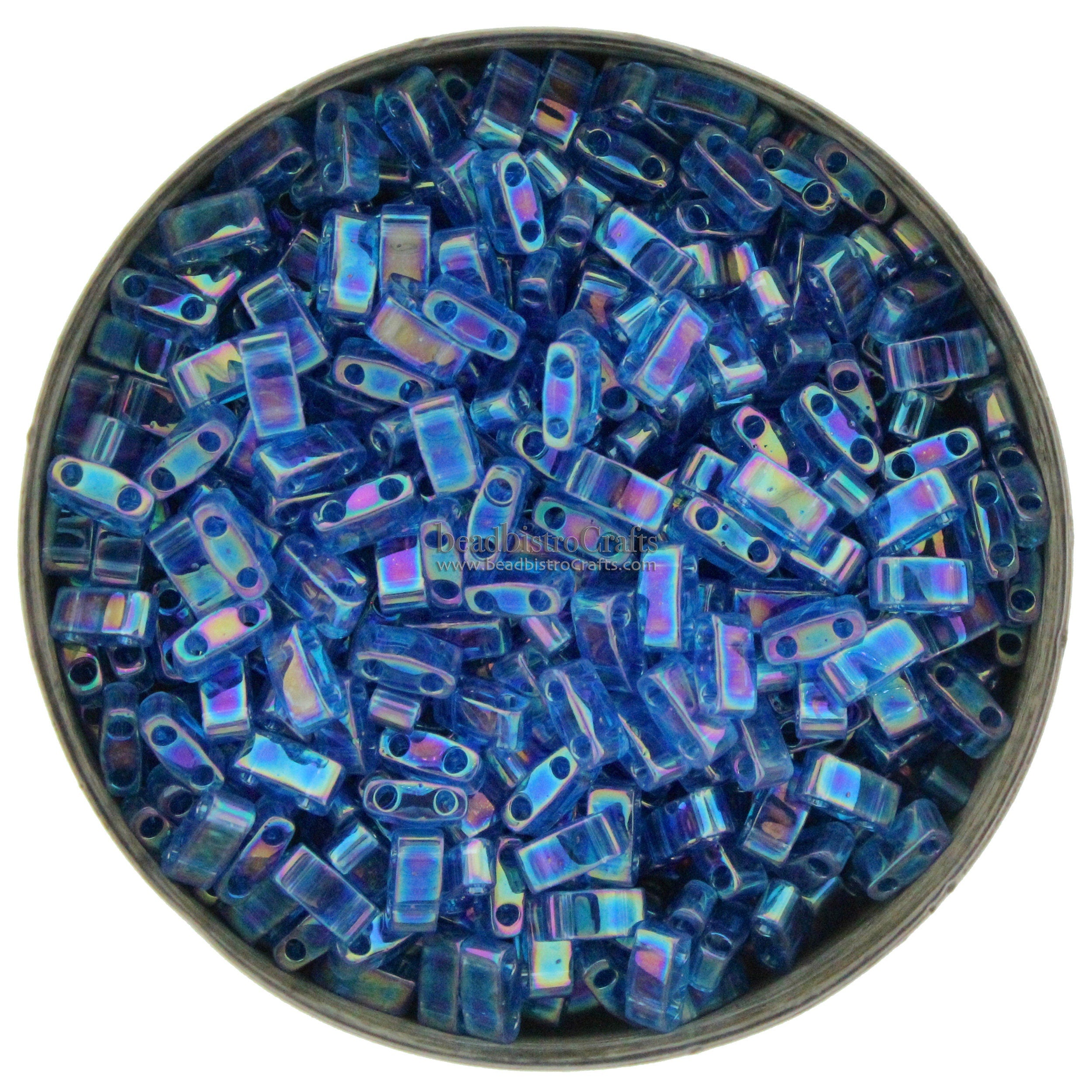 10g MIYUKI - 1/2 Tila Beads - Transparent Capri Blue AB - size 5mm x 2.3mm x 1.9mm - 2 hole - Half Tila 291