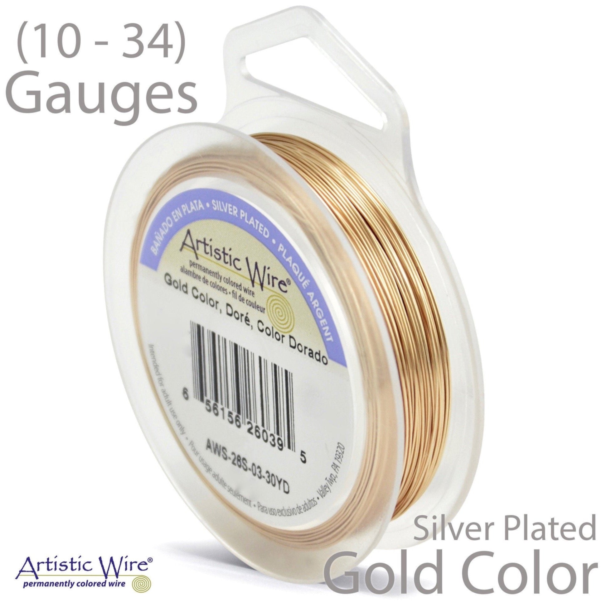 Gold Artistic Wire Tarnish Resistant Silver Plated Gold Color Craft Wire 10, 12, 14, 16, 18, 20, 22, 24, 26, 28, 30, 32, 34 Gauge Wire