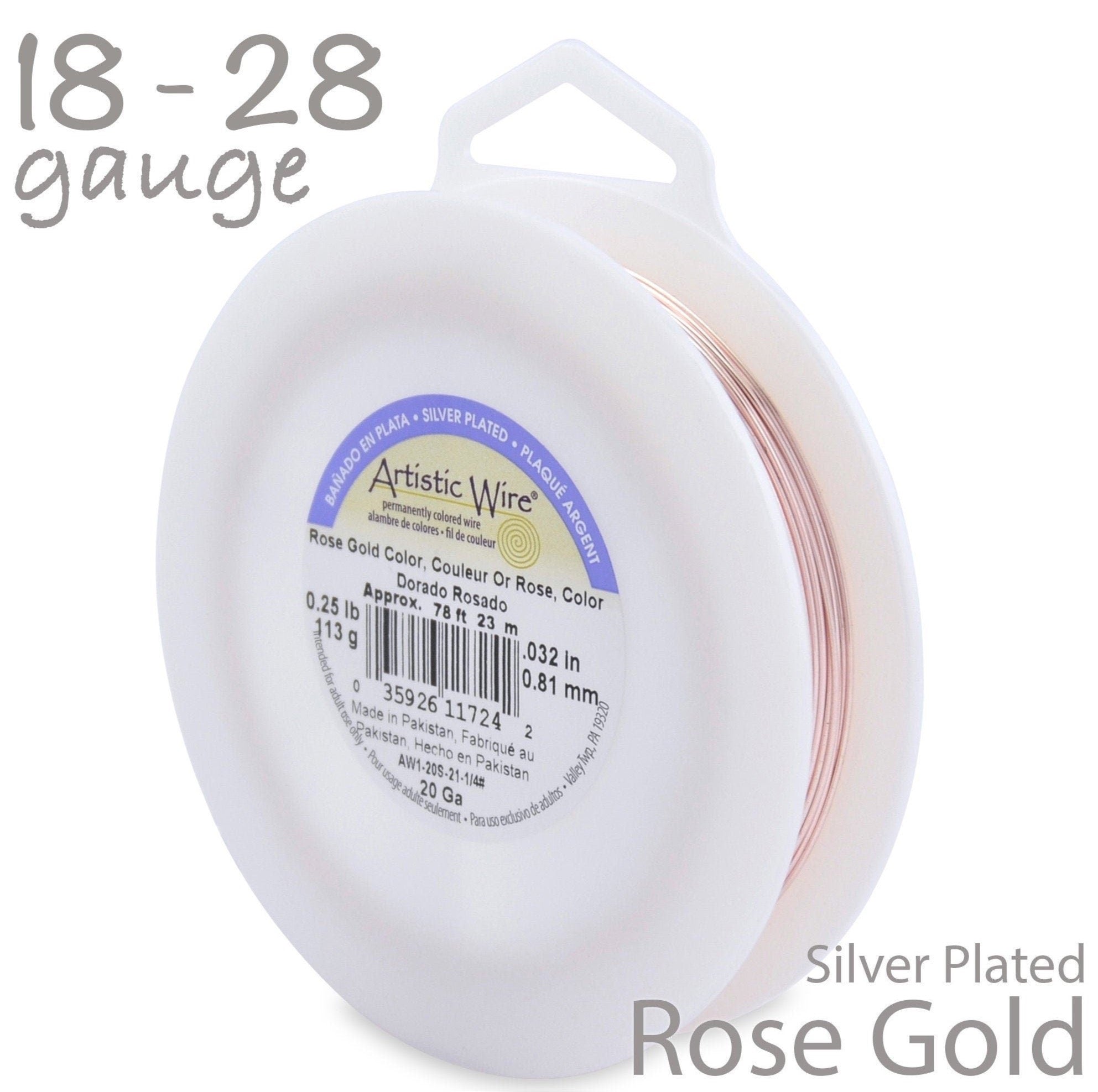 Rose Gold Artistic Wire 18, 20, 22, 24, 26, 28 Gauge Silver Plated Pink Craft Wire (1/4LB Bulk Spool)