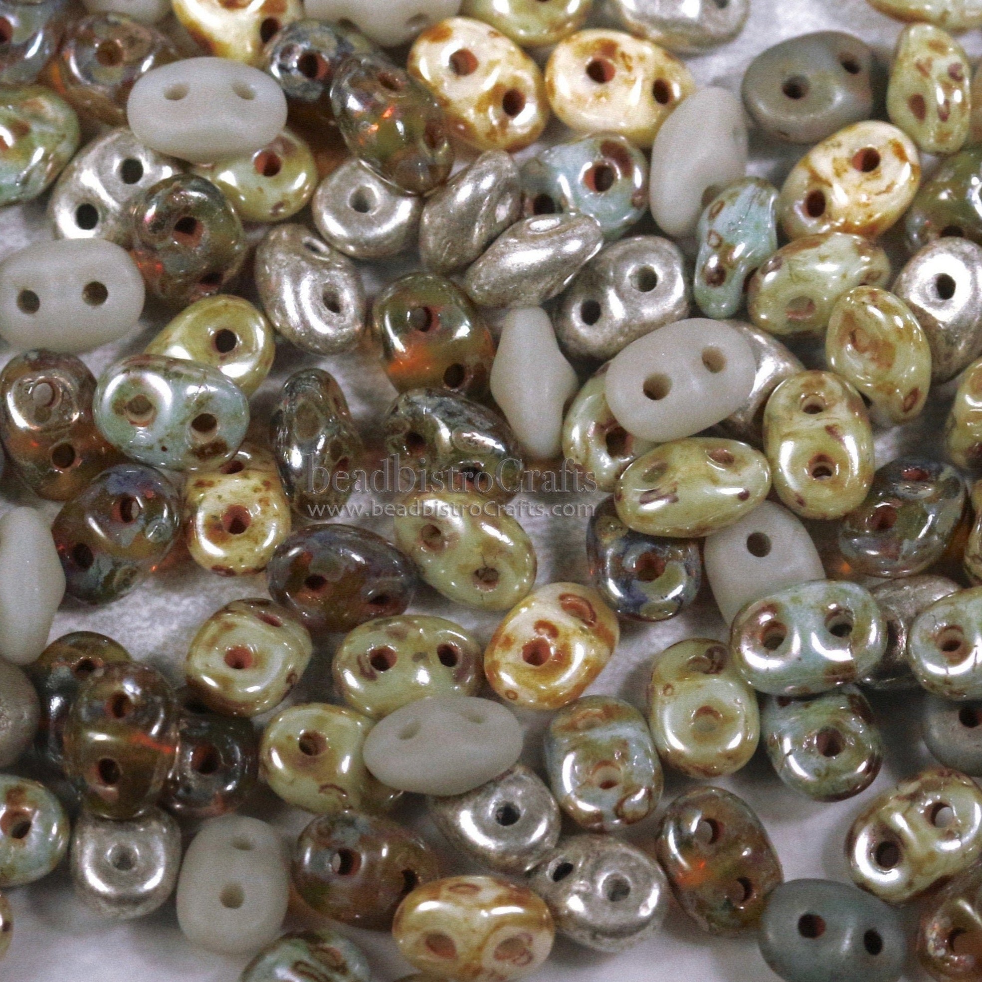 20g Czech SuperDuo 2-hole Beads - SILVER Lark SPARROW Mix * Custom mix 2.5x5mm