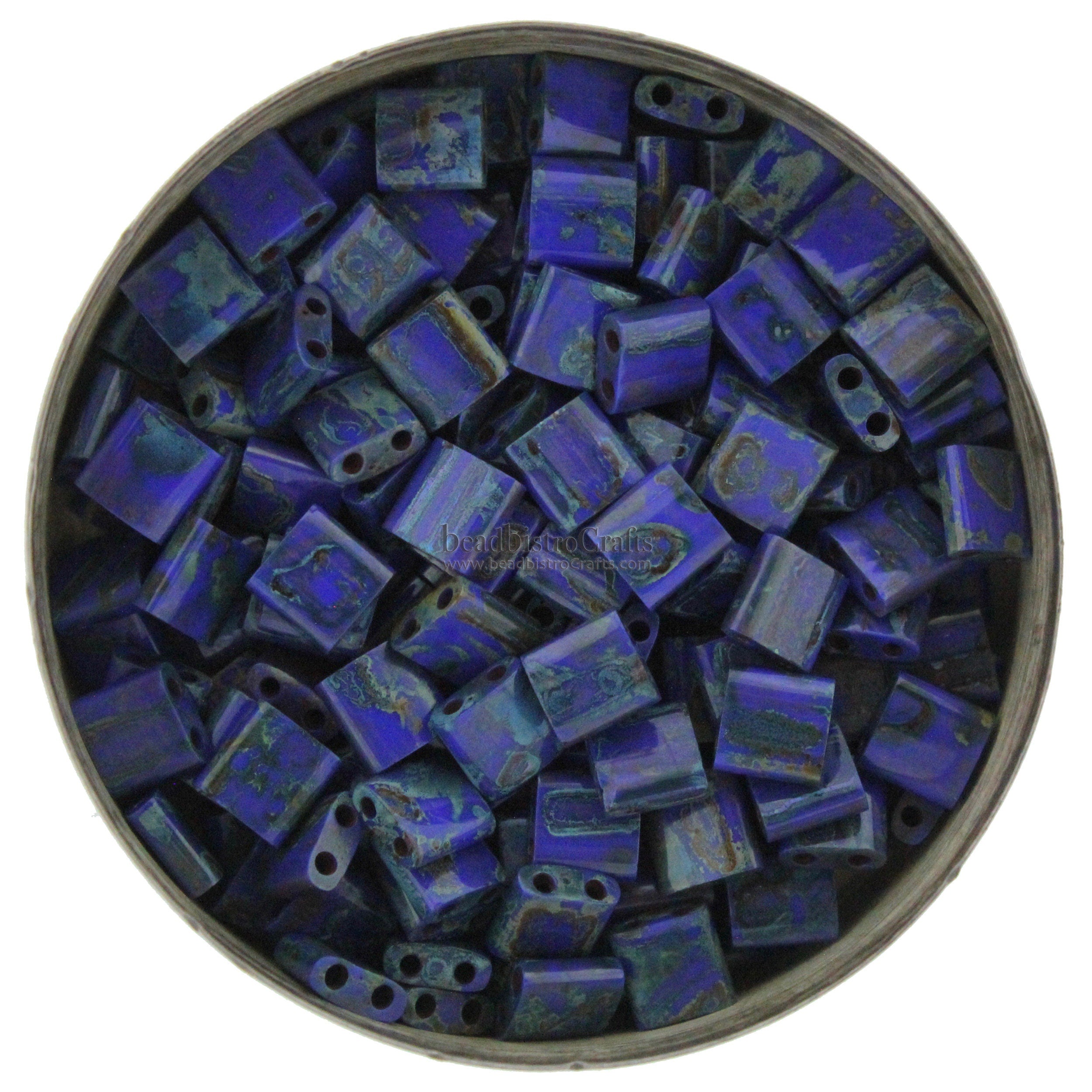 10g MIYUKI - Tila Beads - Opaque Cobalt PICASSO - size 5mm x 5mm x 1.9mm - 2 hole - Tila Tile beads 4518