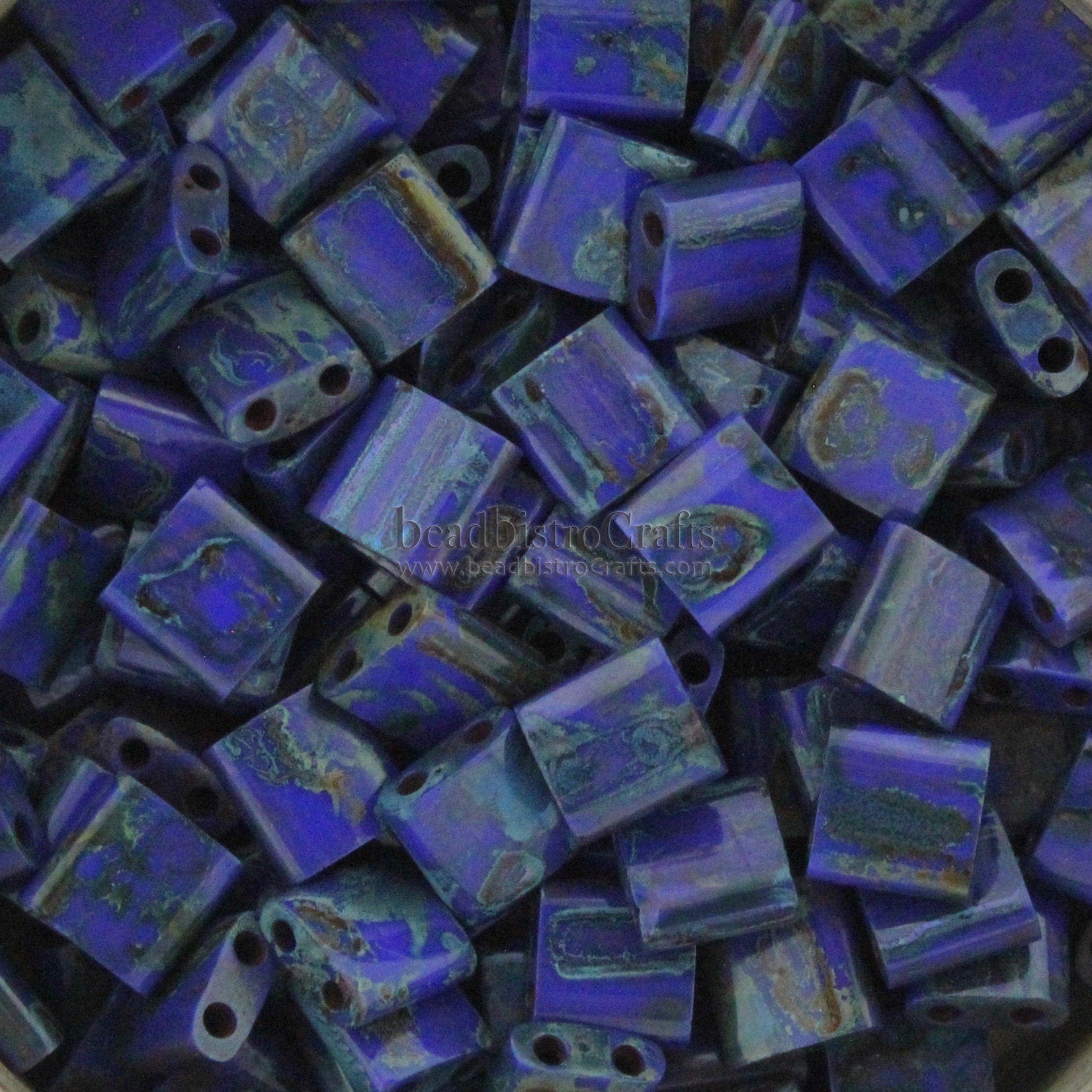 10g MIYUKI - Tila Beads - Opaque Cobalt PICASSO - size 5mm x 5mm x 1.9mm - 2 hole - Tila Tile beads 4518