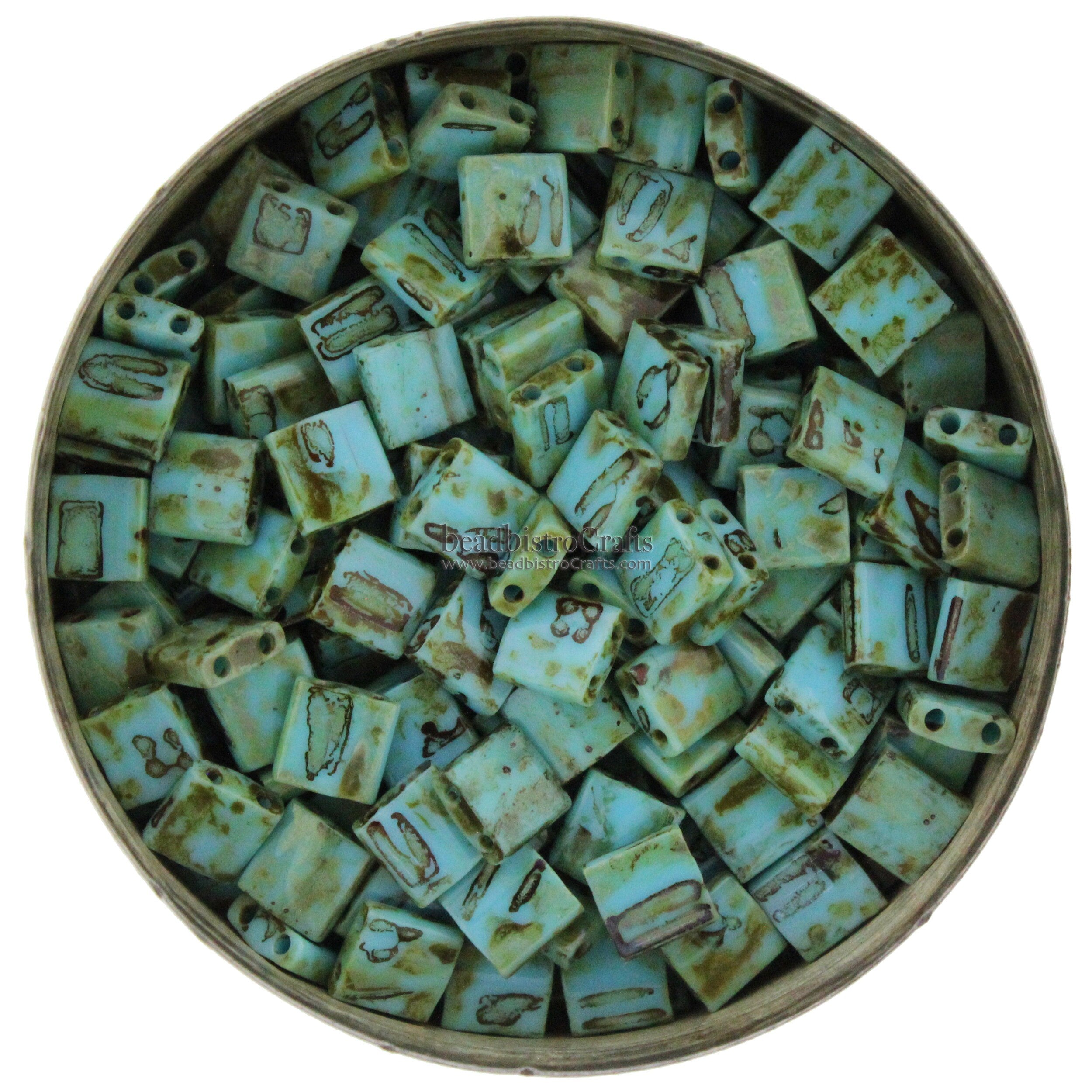 10g MIYUKI - Tila Beads - Opaque Turquoise PICASSO - size 5mm x 5mm x 1.9mm - 2 hole - Tila Tile beads 4514