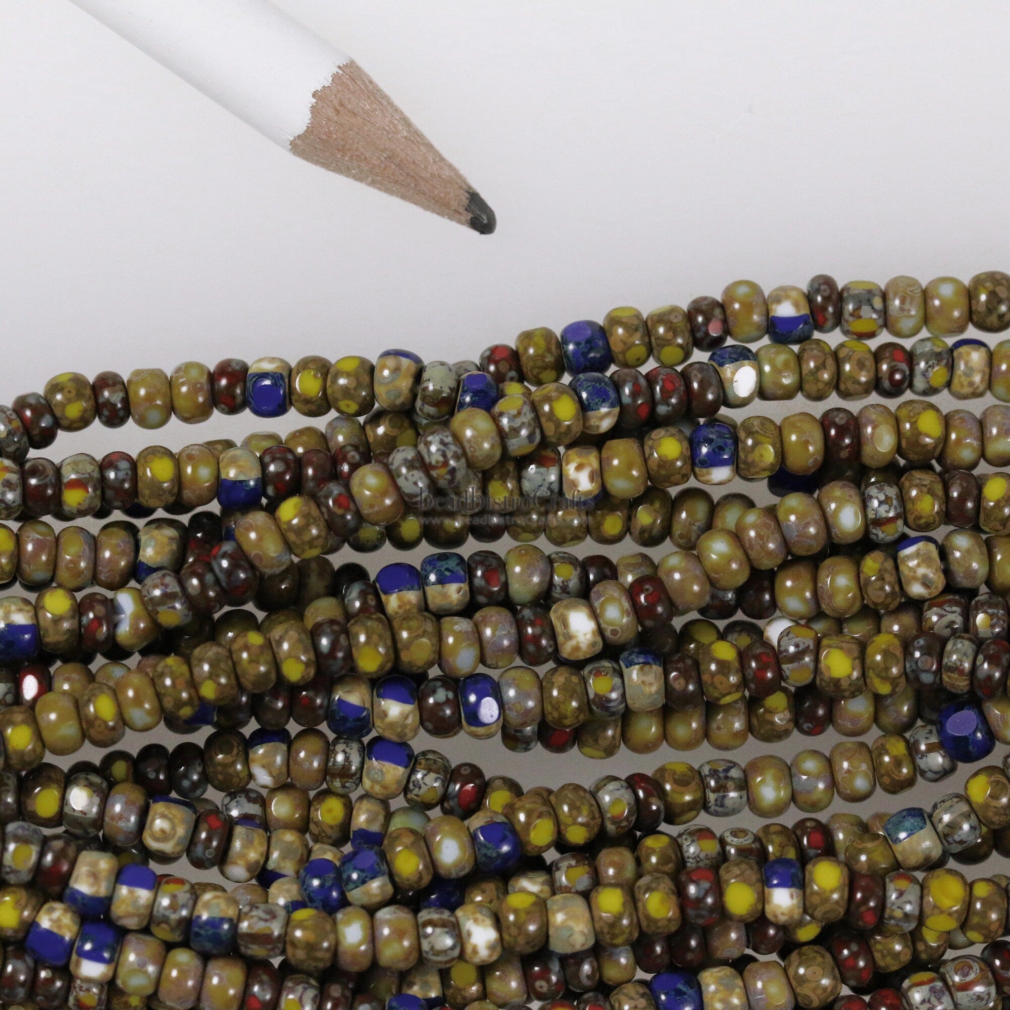 CZECH CUT size 8 Seed beads - 194pcs Opaque PICASSO Muddled Mix size 8/0 Seed beads - 20 3/4" strand