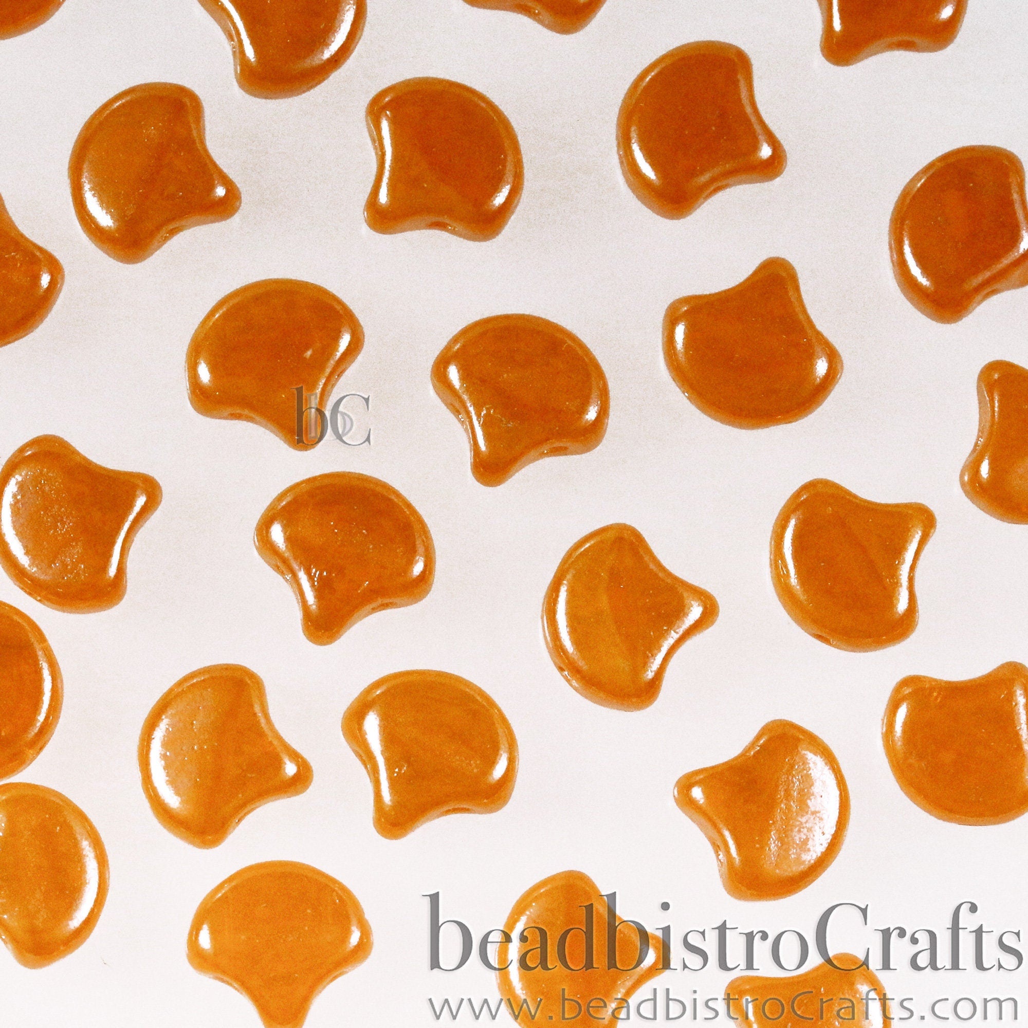 30pcs Czech 2-hole GINKO Beads - Ginko Duo - Opal Tangerine WHITE LUSTER Ginko Bead - 7.5x7.5mm