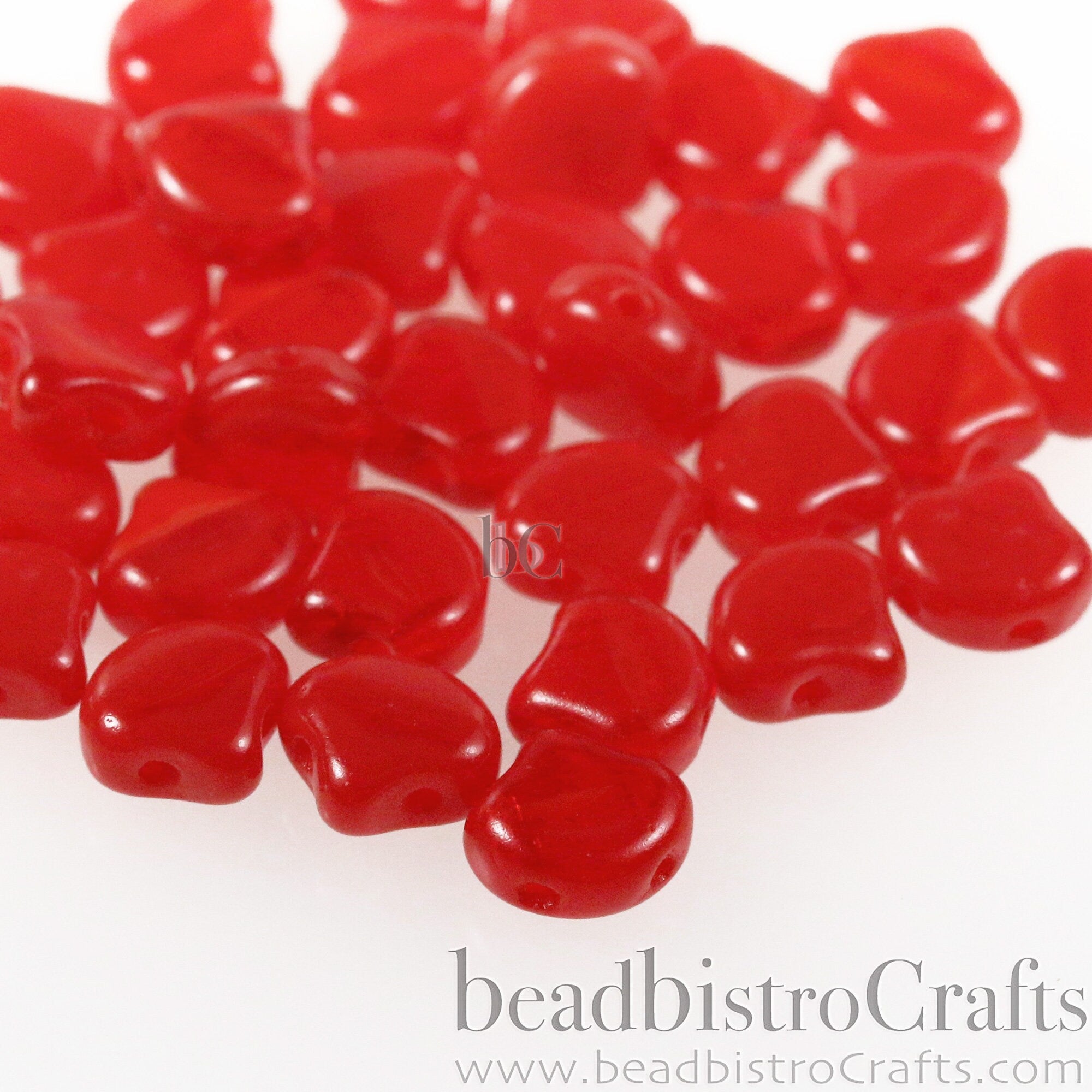 30pcs Czech 2-hole GINKO beads - Ginko Duo - Opal Red Cherry Ginko bead - 7.5x7.5mm